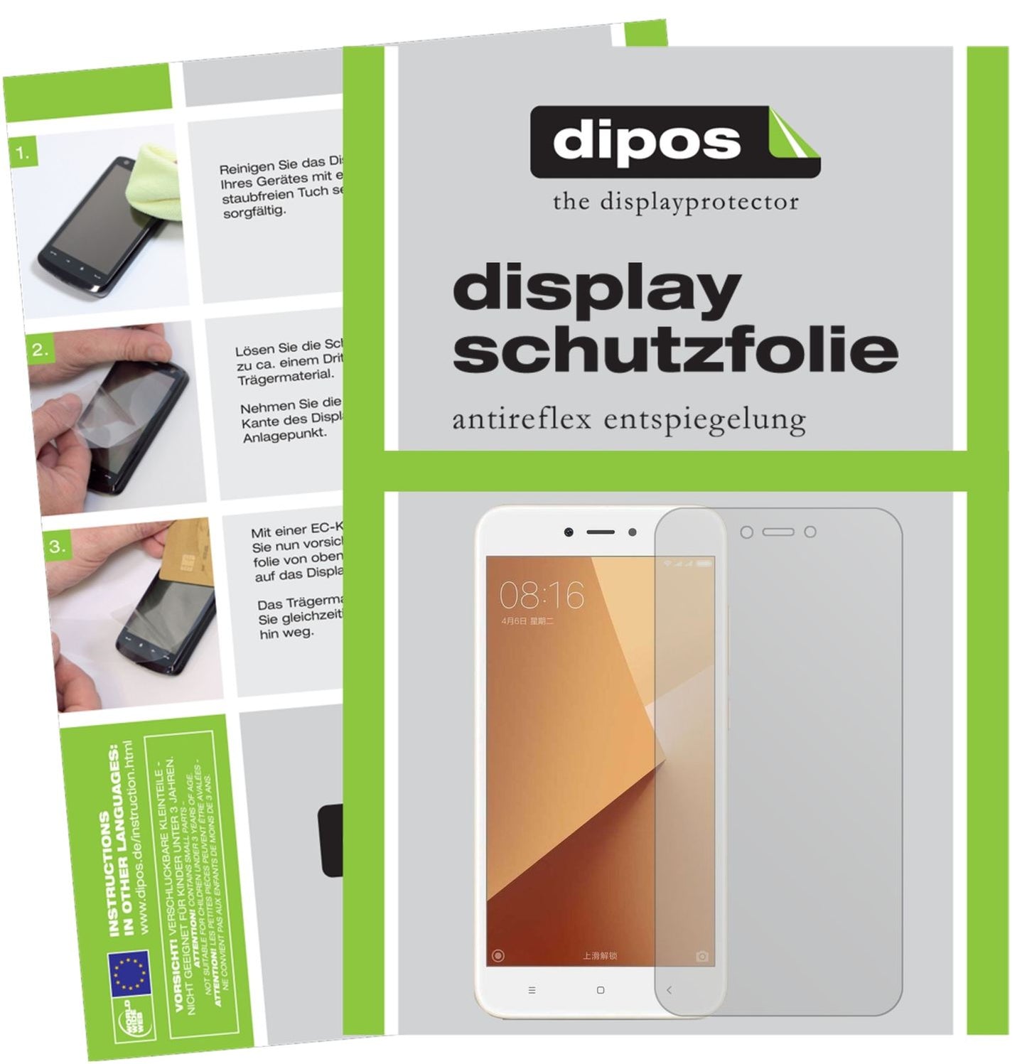 Matte Displayschutzfolie von dipos passend für Xiaomi Redmi Note 5A, präziser Zuschnitt und blasenfrei montiert
