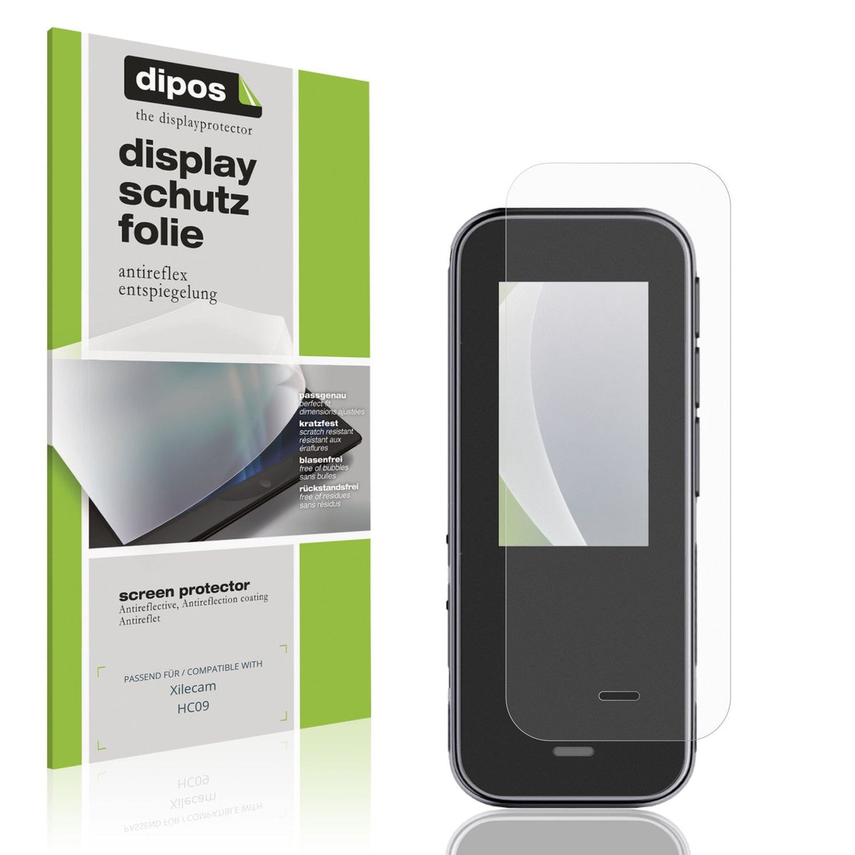 Matte Displayschutzfolie von dipos passend für Xilecam HC09, präziser Zuschnitt und blasenfrei montiert