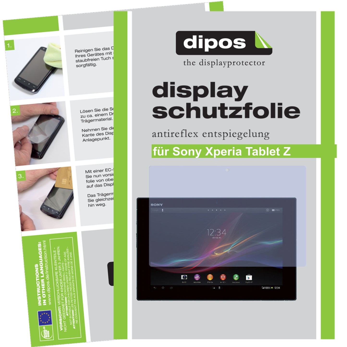 Matte Displayschutzfolie von dipos passend für Xperia Tablet Z Sony, präziser Zuschnitt und blasenfrei montiert
