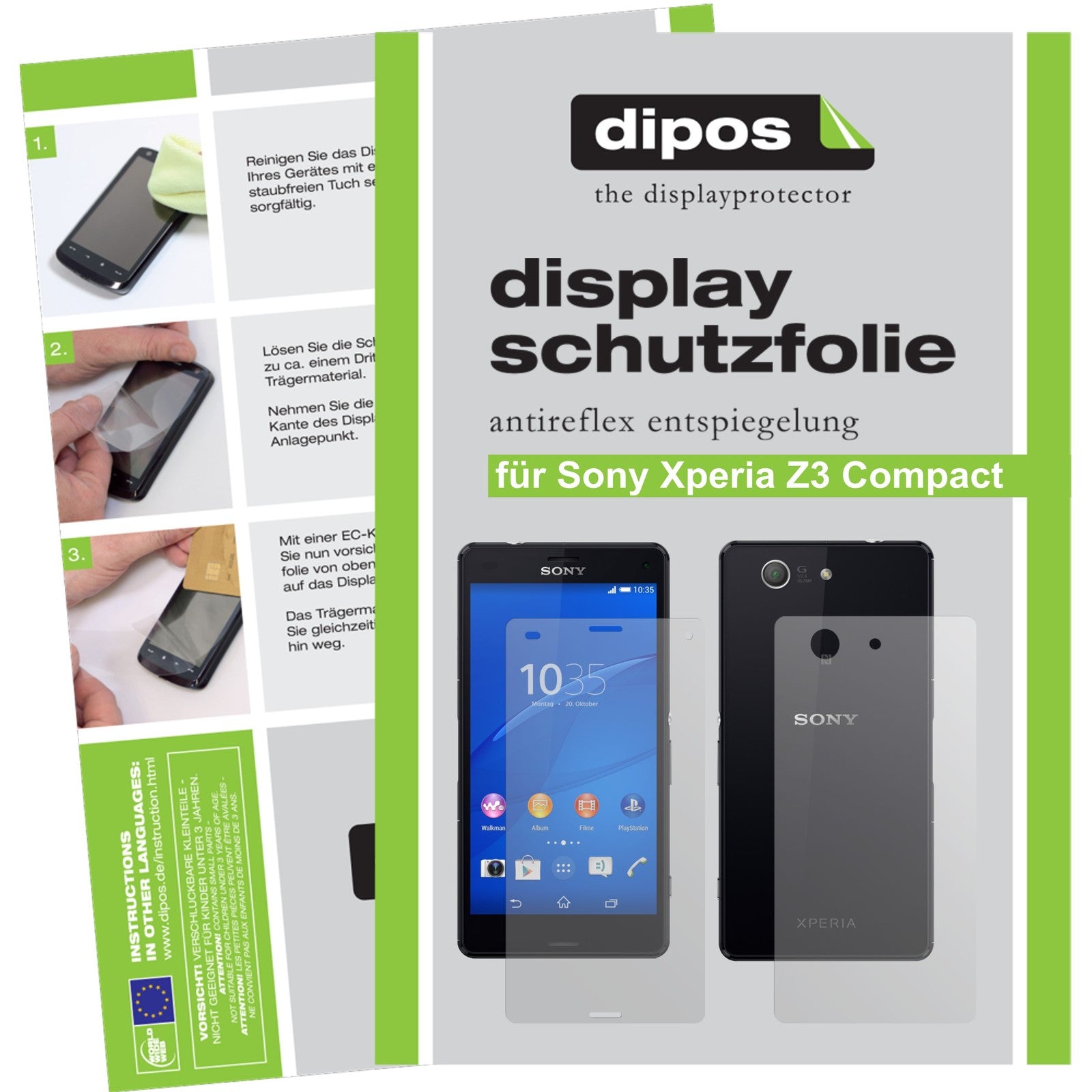Matte Displayschutzfolie von dipos passend für Xperia Z3 Compact Sony, präziser Zuschnitt und blasenfrei montiert