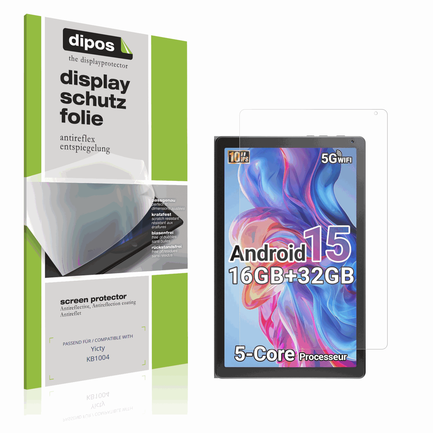 Matte Displayschutzfolie von dipos passend für Yicty KB1004, präziser Zuschnitt und blasenfrei montiert