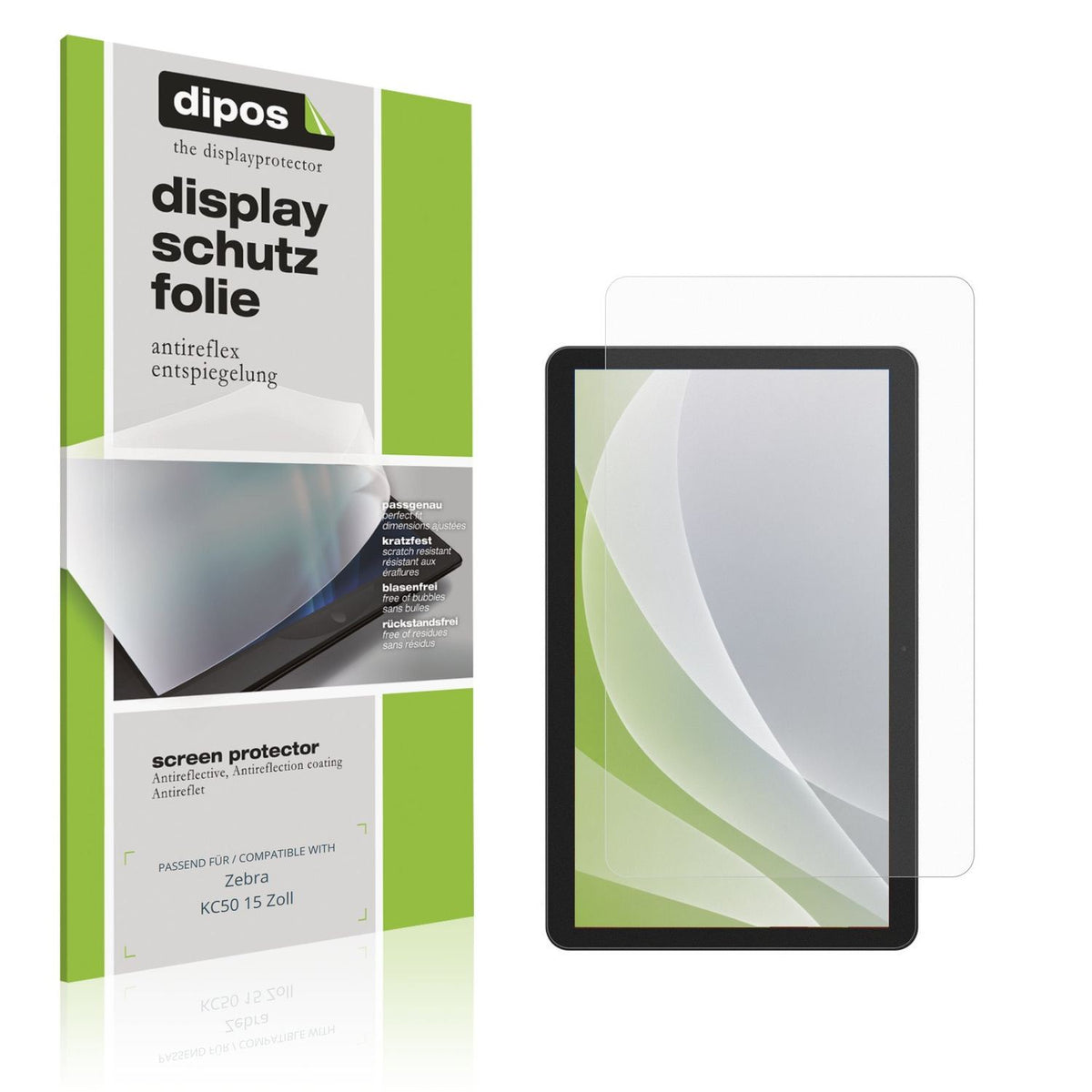 Matte Displayschutzfolie von dipos passend für Zebra KC50 15 Zoll, präziser Zuschnitt und blasenfrei montiert