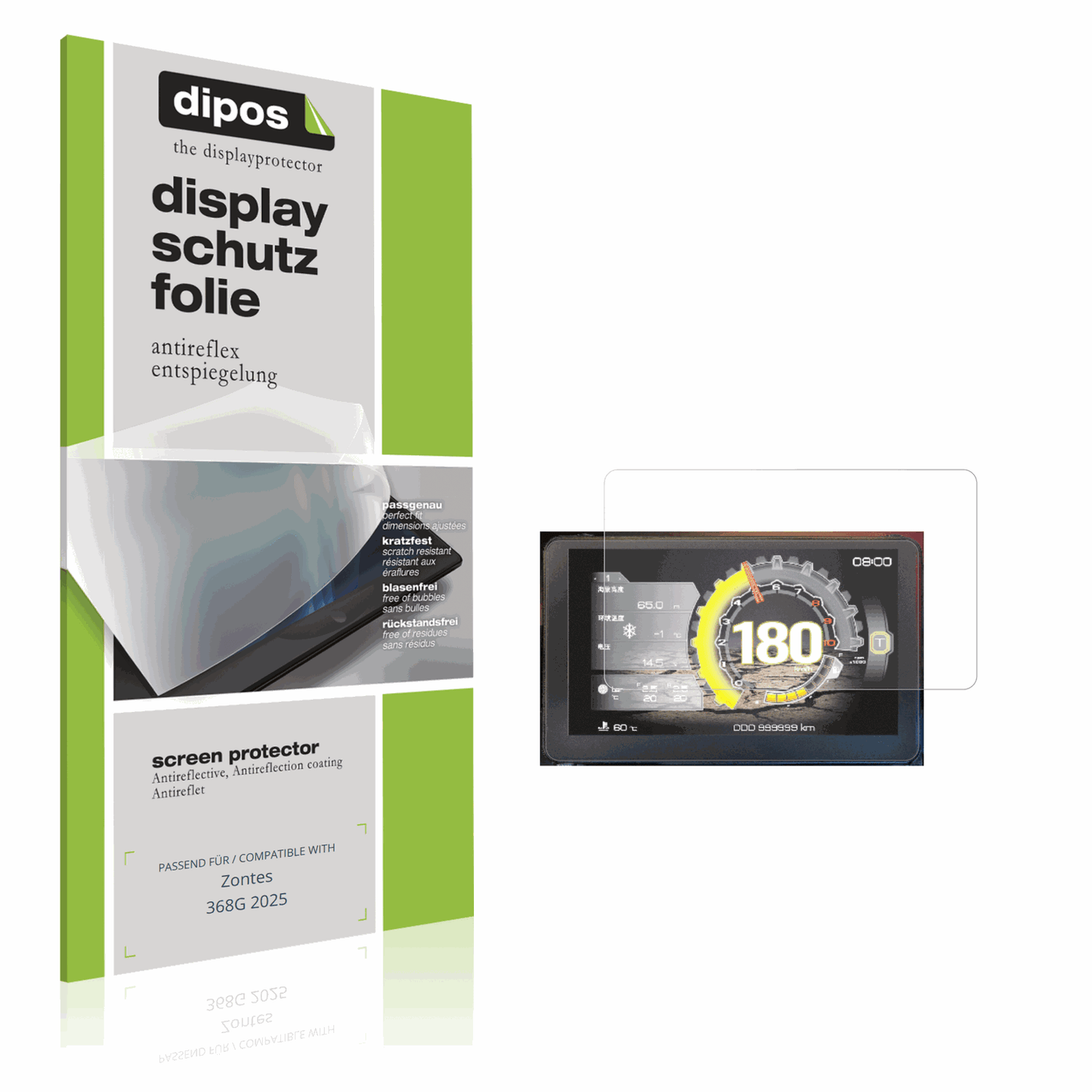 Matte Displayschutzfolie von dipos passend für Zontes 368G 2025, präziser Zuschnitt und blasenfrei montiert