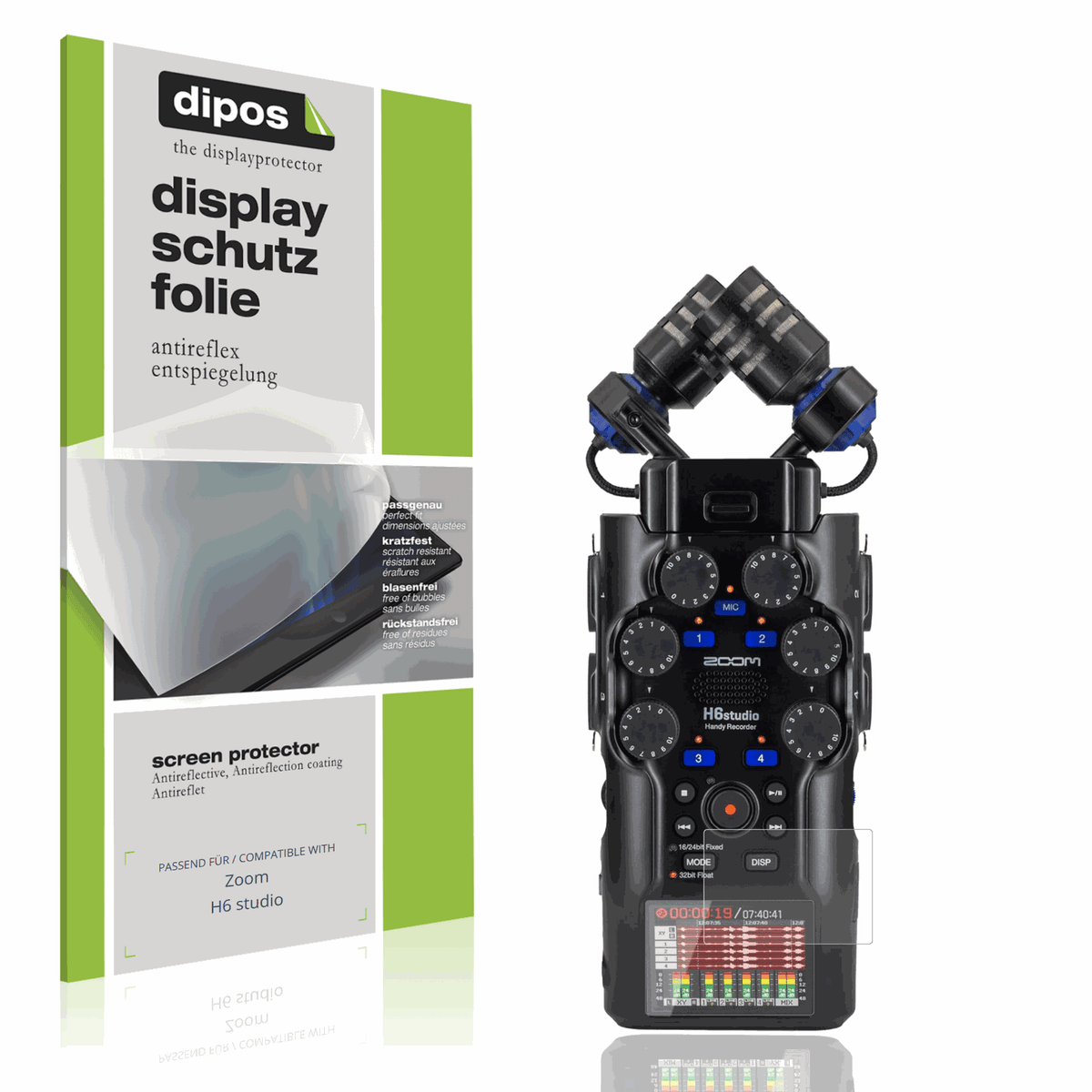 Matte Displayschutzfolie von dipos passend f�r Zoom H6 studio, pr�ziser Zuschnitt und blasenfrei montiert