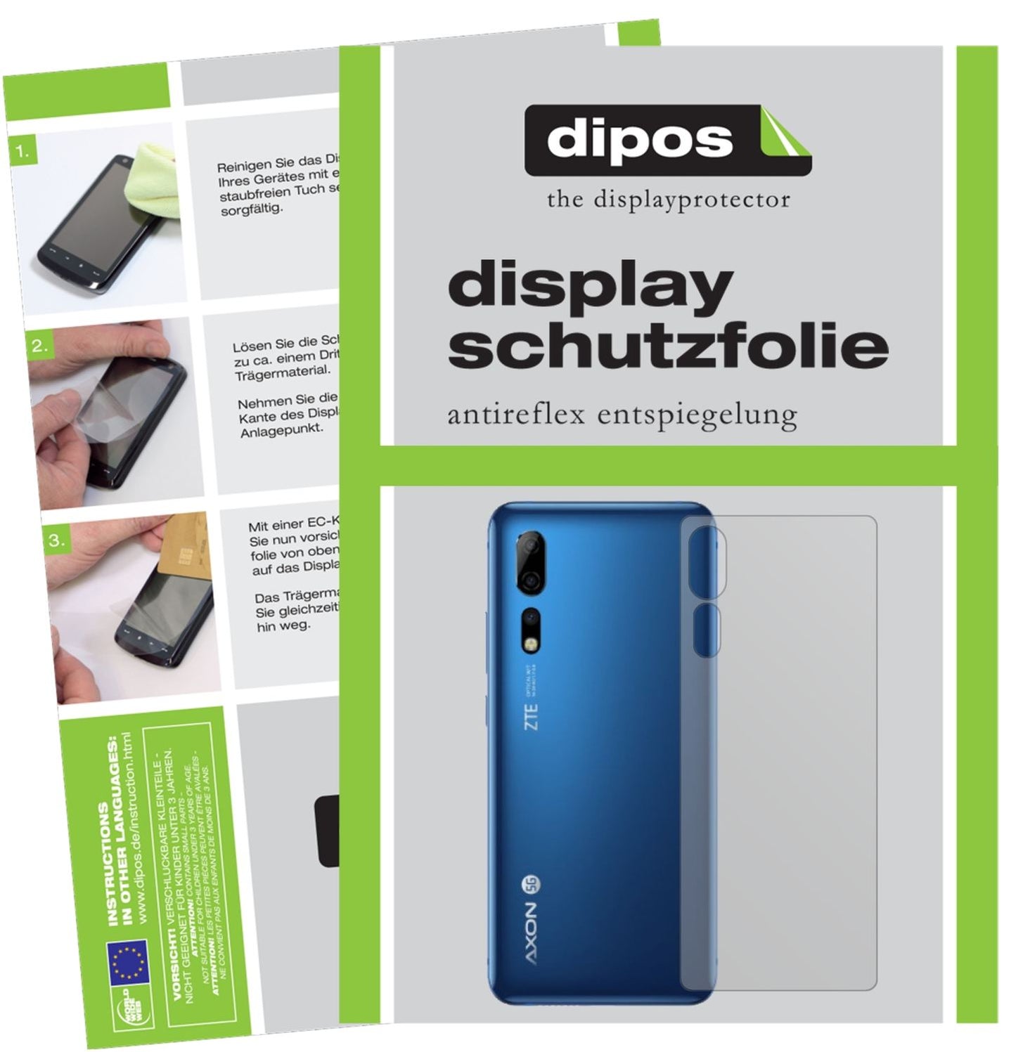 Matte Displayschutzfolie von dipos passend für ZTE Axon 10 Pro 5G Rückseite, präziser Zuschnitt und blasenfrei montiert
