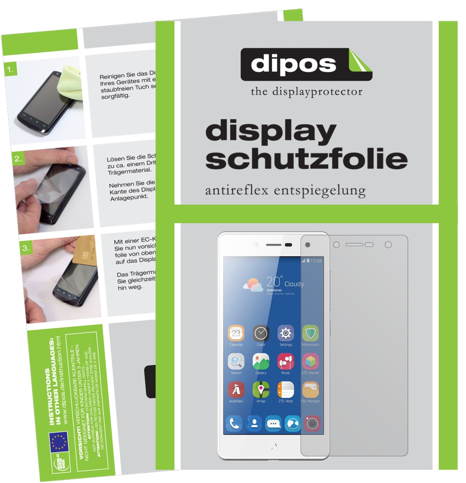 Matte Displayschutzfolie von dipos passend für ZTE Blade L7, präziser Zuschnitt und blasenfrei montiert