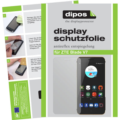 Matte Displayschutzfolie von dipos passend für ZTE Blade V7, präziser Zuschnitt und blasenfrei montiert