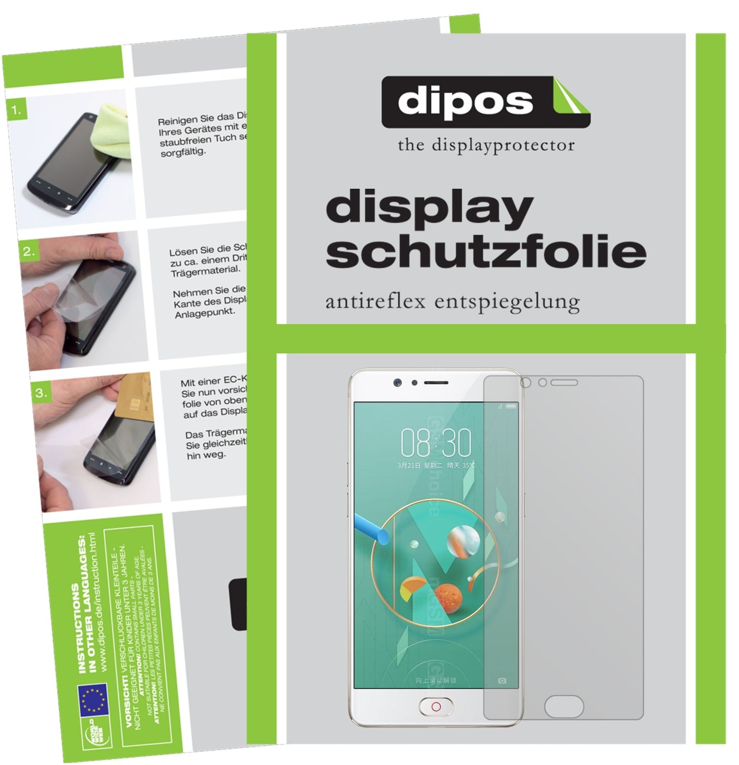 Matte Displayschutzfolie von dipos passend für ZTE Nubia M2, präziser Zuschnitt und blasenfrei montiert