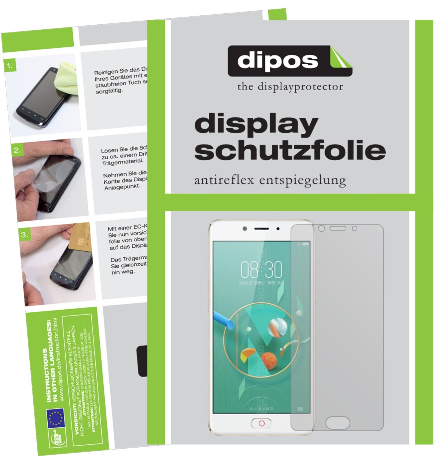 Matte Displayschutzfolie von dipos passend für ZTE Nubia N2, präziser Zuschnitt und blasenfrei montiert