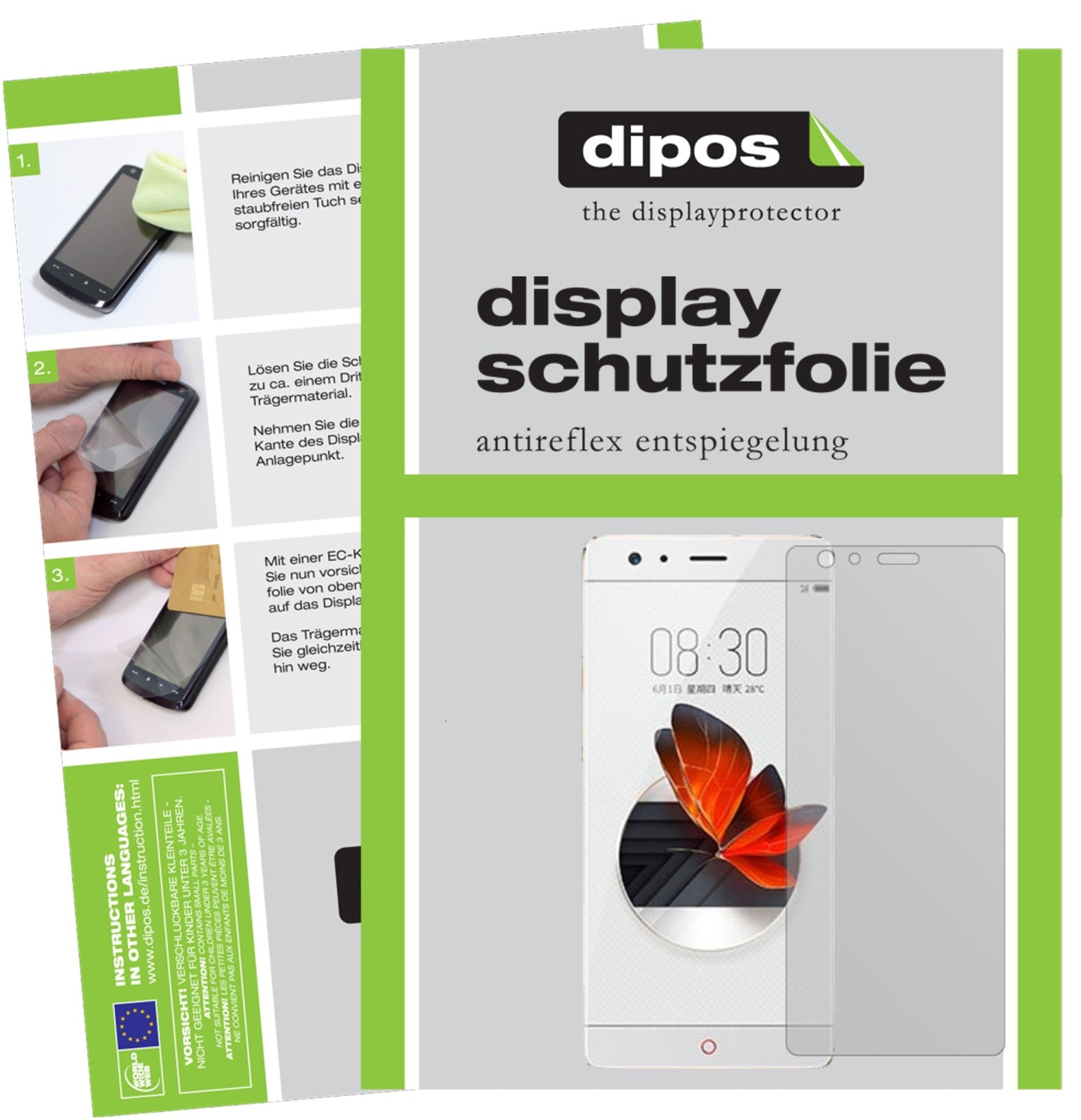 Matte Displayschutzfolie von dipos passend für ZTE Nubia Z17, präziser Zuschnitt und blasenfrei montiert