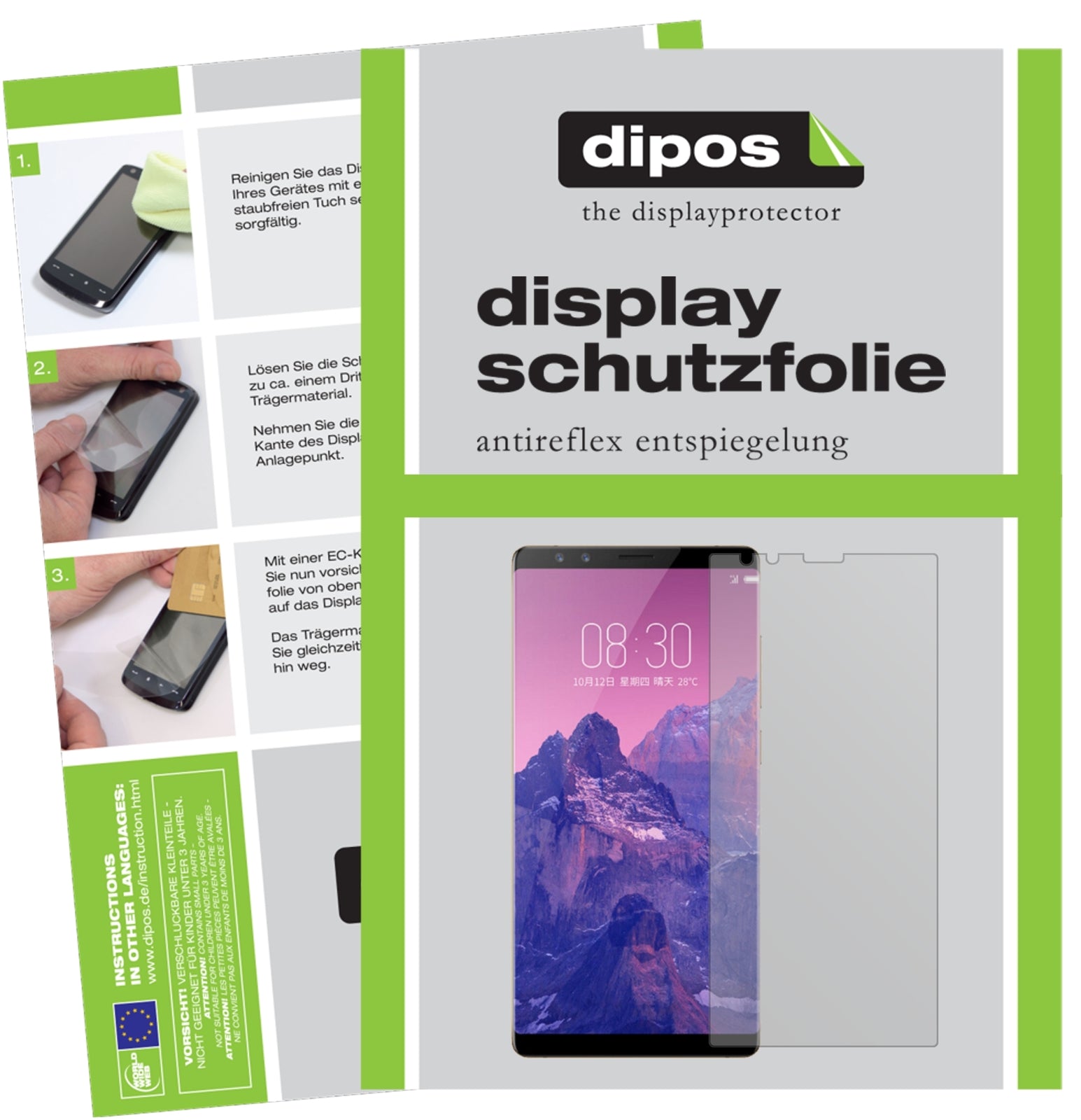 Matte Displayschutzfolie von dipos passend für ZTE Nubia Z17S, präziser Zuschnitt und blasenfrei montiert
