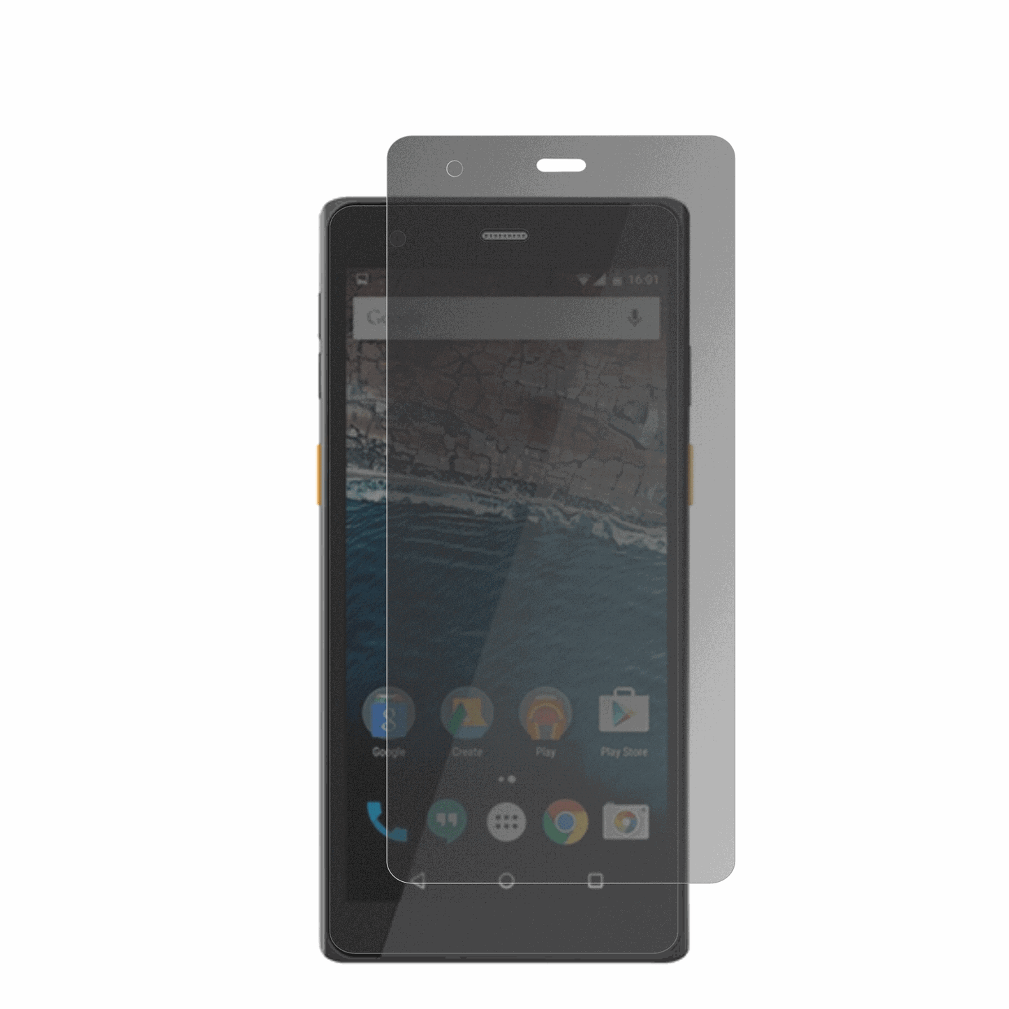 Scorpion6x V2 mit aufgebrachtem dipos Displayschutz, der seitliche Einblicke blockiert