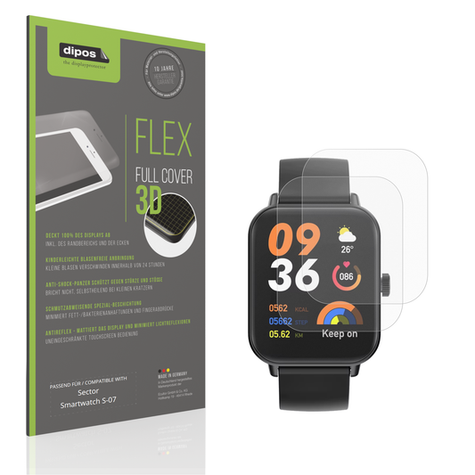 Matte Displayschutzfolie von dipos passend für Sector Smartwatch S-07, 100% Displayabdeckung und blasenfreie Montage