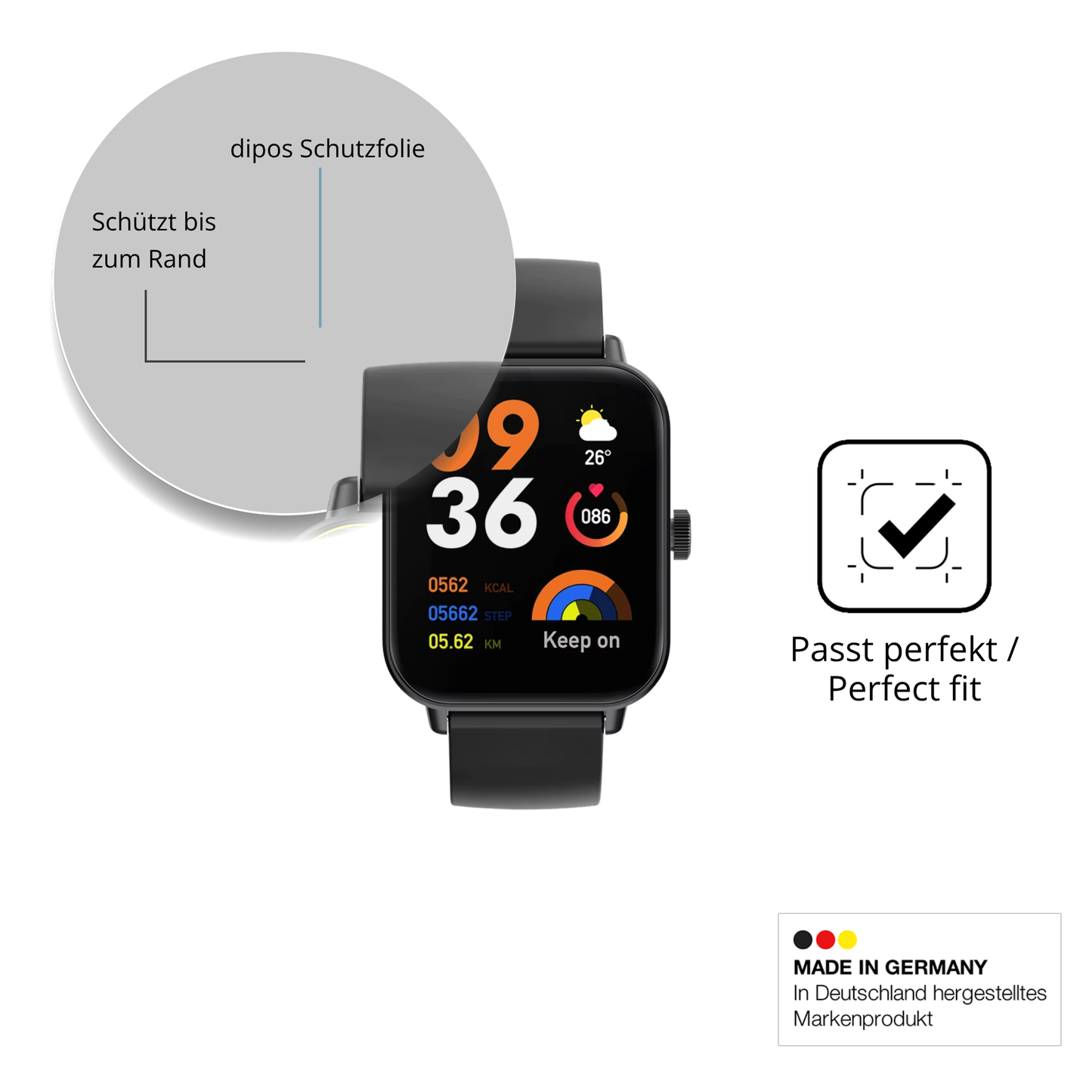 Schutzfolie mit optimaler Passform, zur Verwendung mit Hüllen geeignet