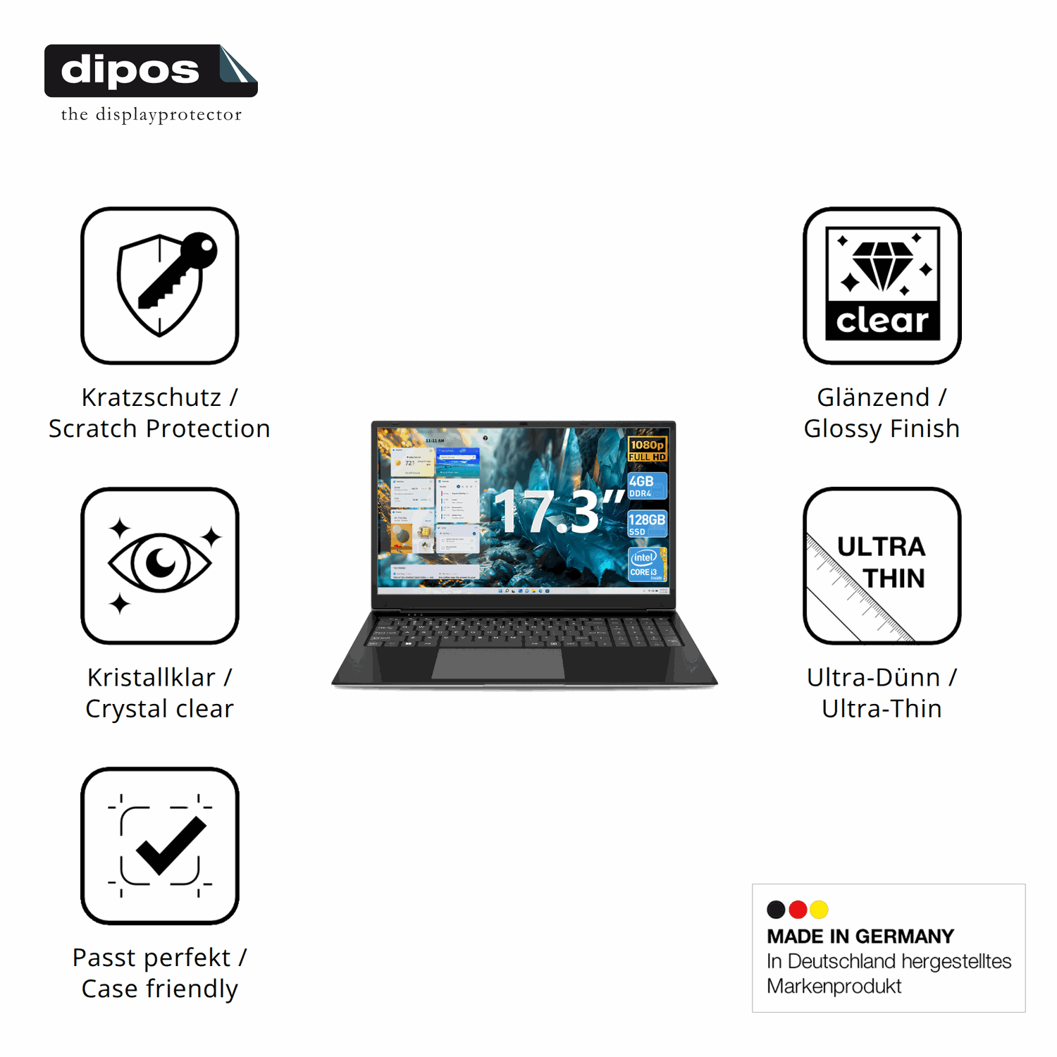 Displayschutz hergestellt in Deutschland, höchste Qualität made in Germany