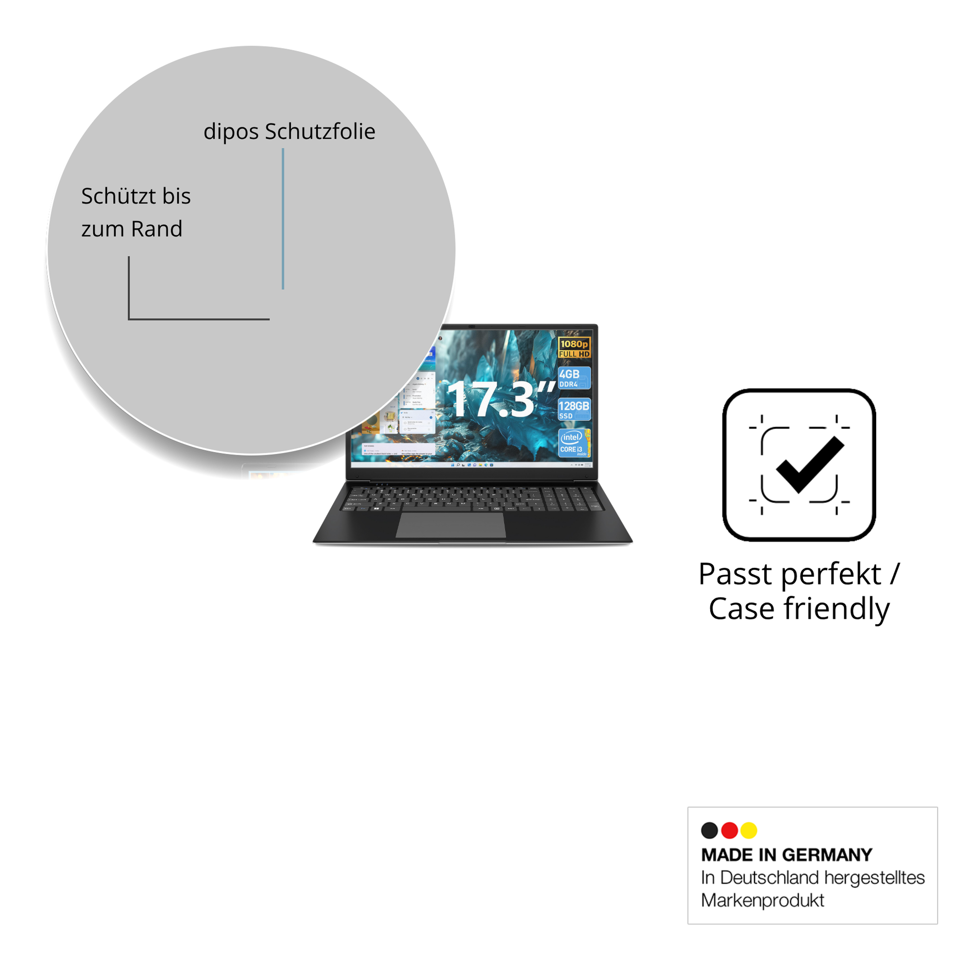Schutzglasfolie mit optimaler Passform, zur Verwendung mit Hüllen geeignet
