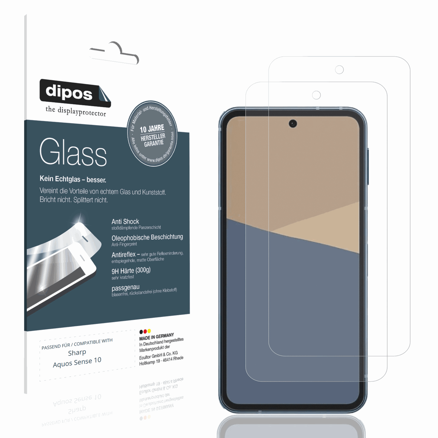 Matte Displayschutzfolie von dipos passend für sharpaquos sense 10, 9H kratzfest und blasenfrei montiert
