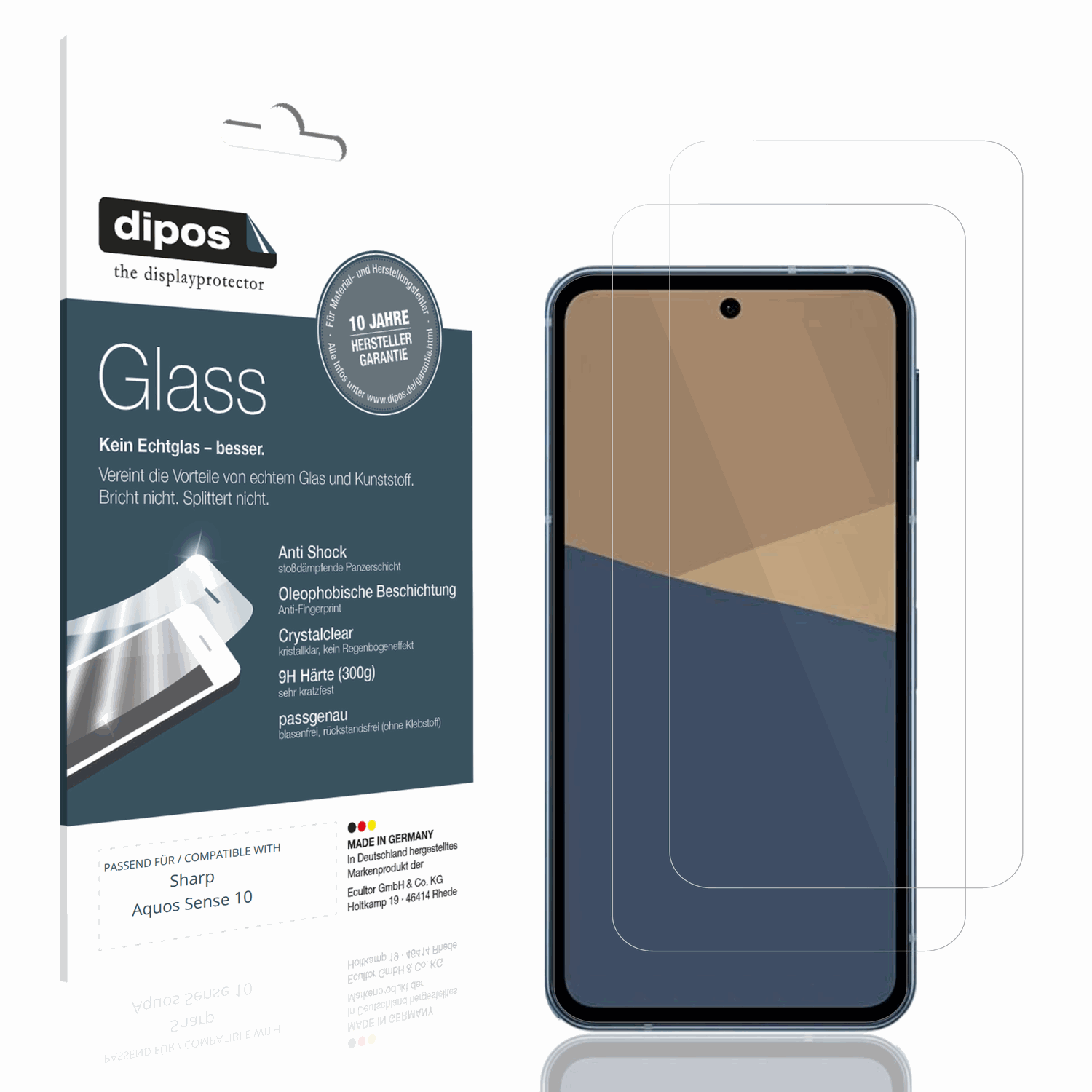 Klare Displayschutzfolie von dipos passend für sharpaquos sense 10, 9H kratzfest und blasenfrei montiert