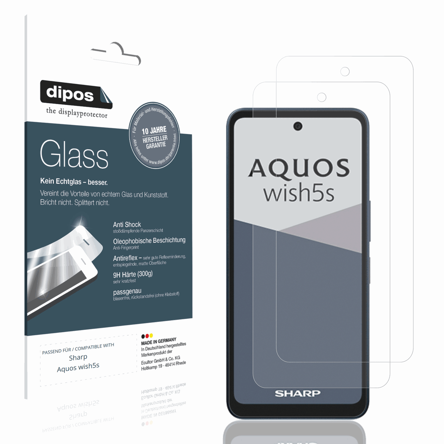 Matte Displayschutzfolie von dipos passend für Sharp Aquos wish5s, 9H kratzfest und blasenfrei montiert