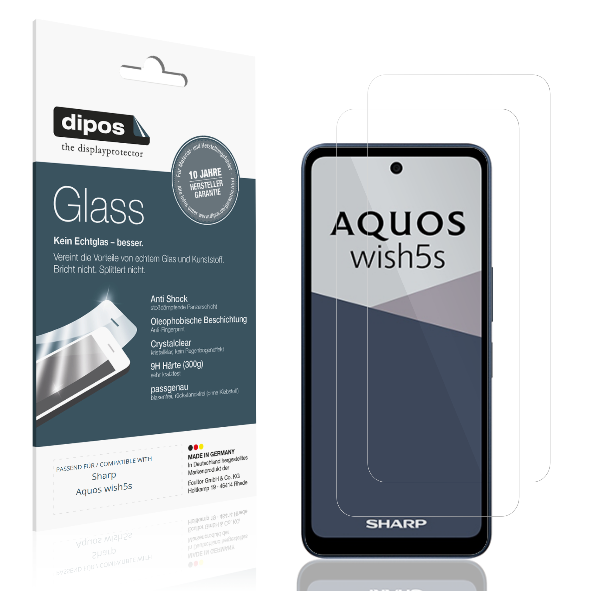 Klare Displayschutzfolie von dipos passend für Sharp Aquos wish5s, 9H kratzfest und blasenfrei montiert