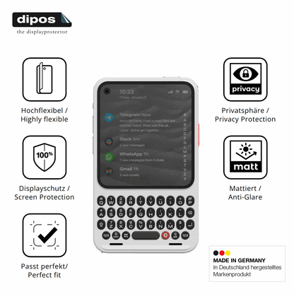 Flexible TPU-Folie passend zugeschnitten f�r Clicks Communicator, mit Privatsph�re-Schutz durch Sichtschutz-Folie