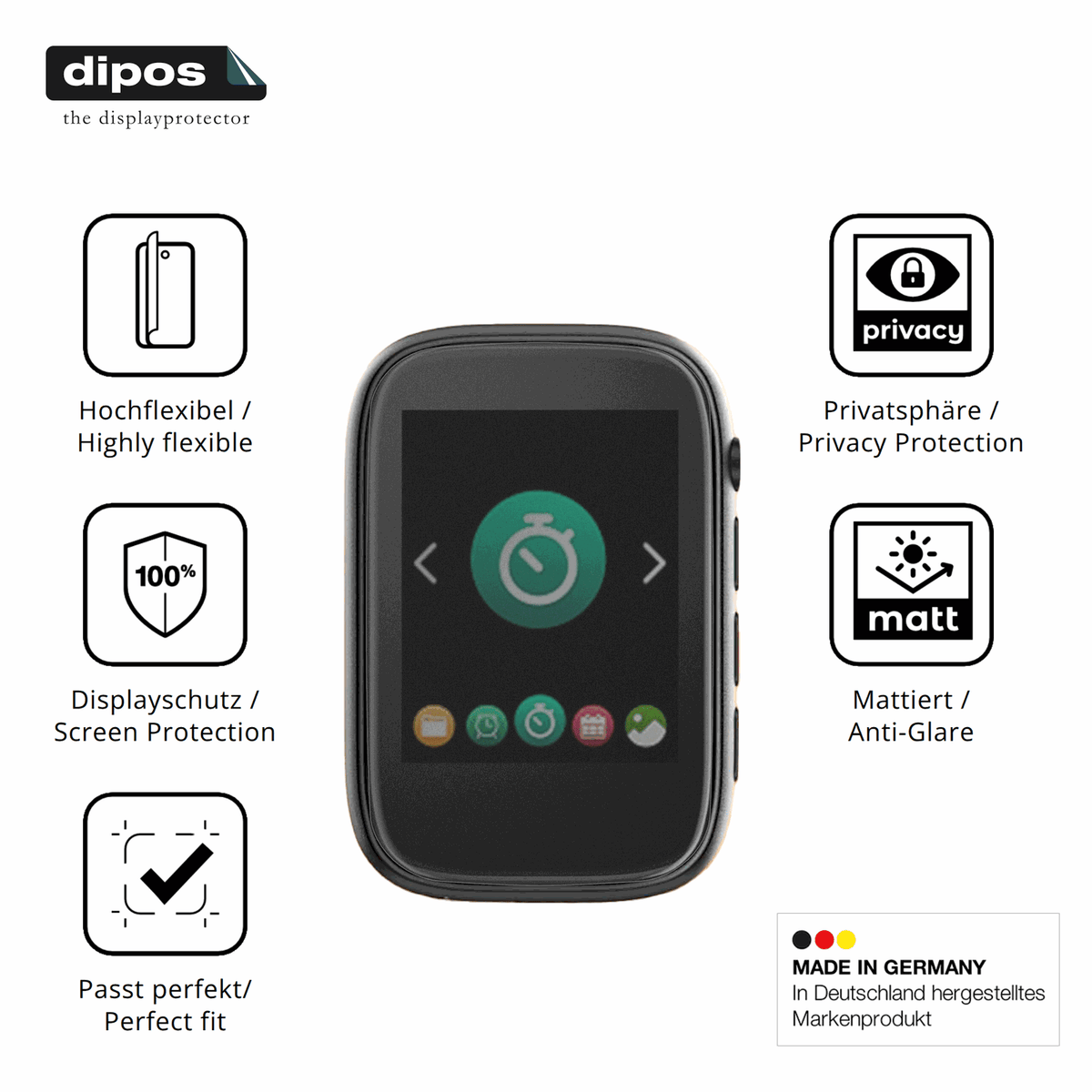 Flexible TPU-Folie passend zugeschnitten für colorcool A3 MP3-Player, mit Privatsphäre-Schutz durch Sichtschutz-Folie