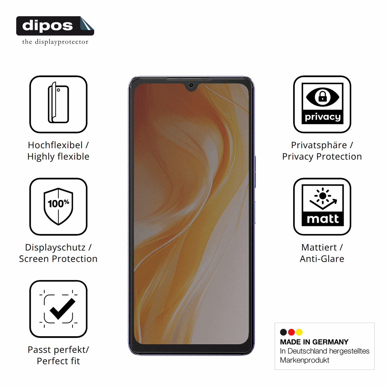 Flexible TPU-Folie passend zugeschnitten für Cubot P90, mit Privatsphäre-Schutz durch Sichtschutz-Folie