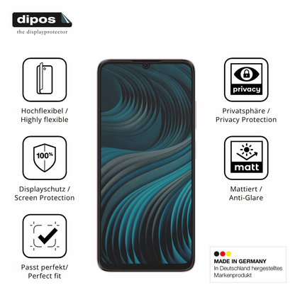 Flexible TPU-Folie passend zugeschnitten für HMD Vibe2 5G, mit Privatsphäre-Schutz durch Sichtschutz-Folie