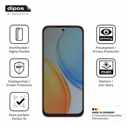 Flexible TPU-Folie passend zugeschnitten für Honor X7e, mit Privatsphäre-Schutz durch Sichtschutz-Folie