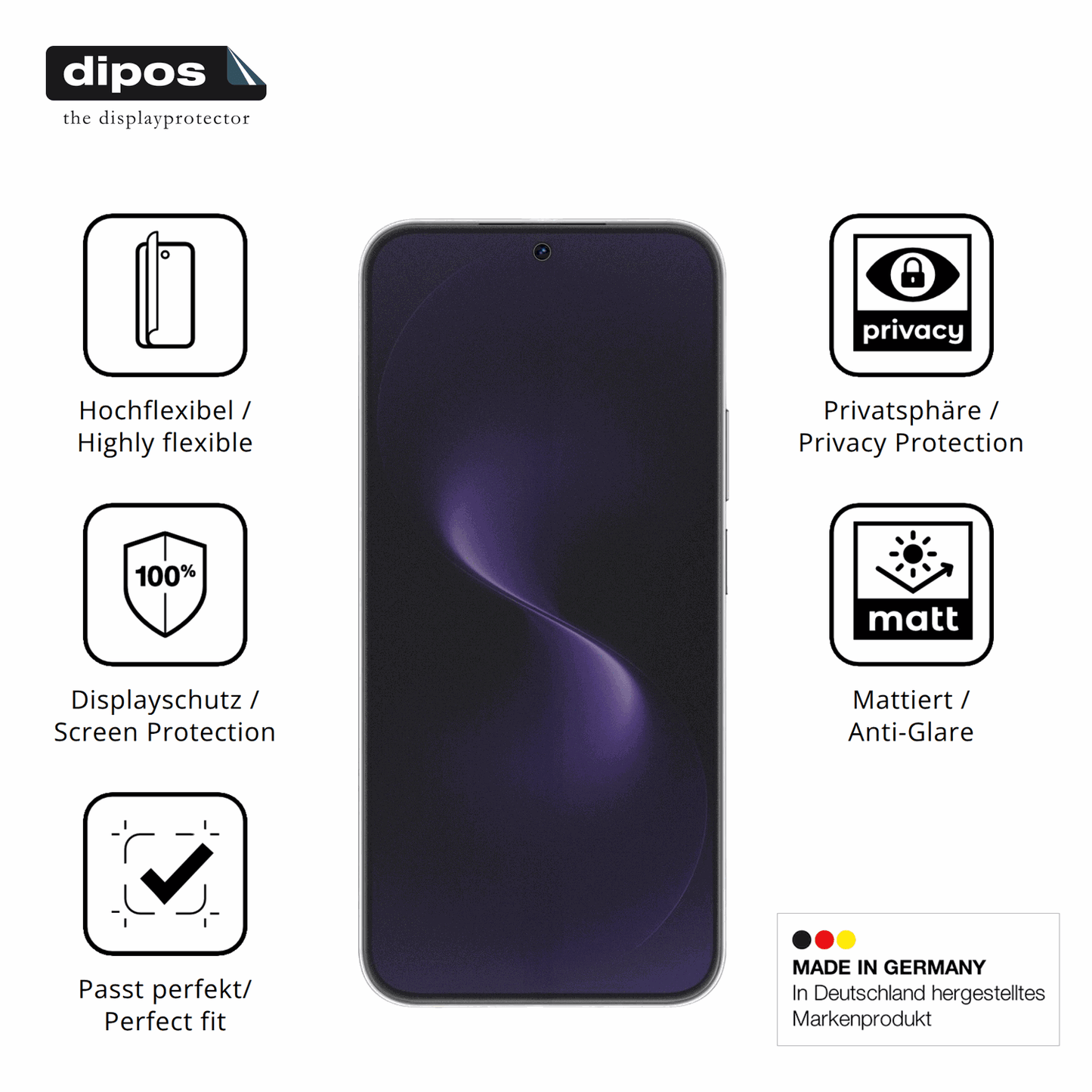 Flexible TPU-Folie passend zugeschnitten f�r Huawei Nova 15, mit Privatsph�re-Schutz durch Sichtschutz-Folie