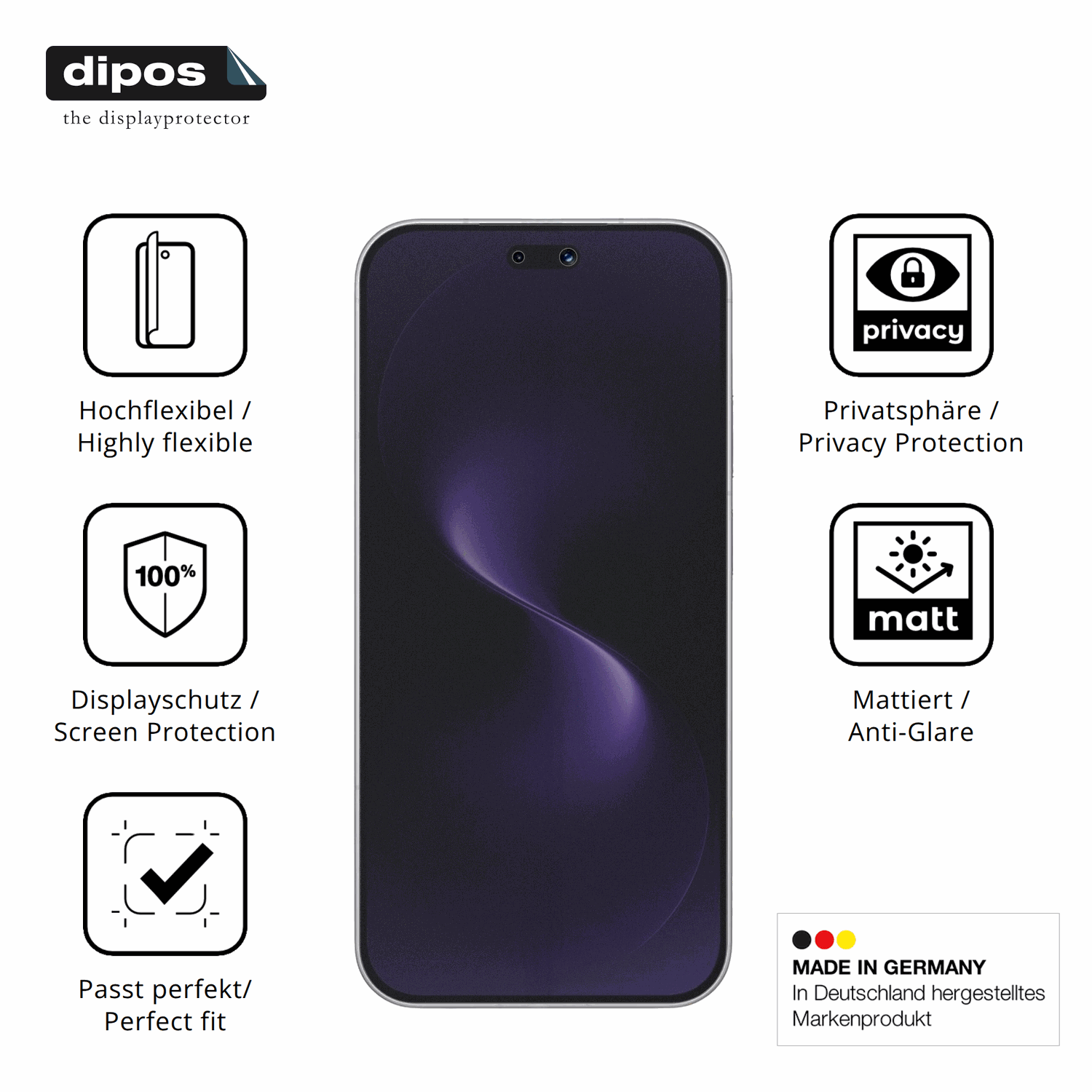 Flexible TPU-Folie passend zugeschnitten f�r Huawei Nova 15 Pro, mit Privatsph�re-Schutz durch Sichtschutz-Folie