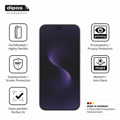 Flexible TPU-Folie passend zugeschnitten f�r Huawei Nova 15 Pro, mit Privatsph�re-Schutz durch Sichtschutz-Folie