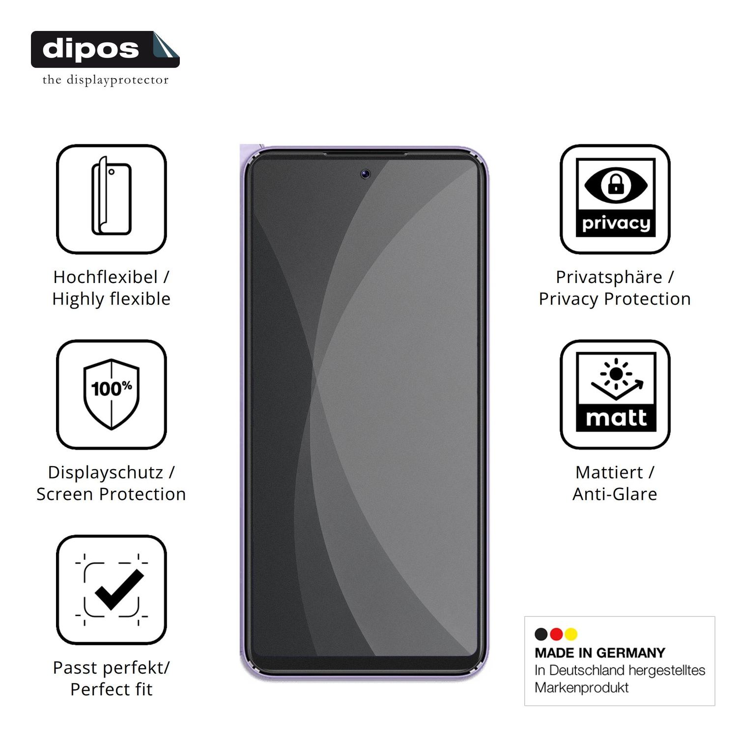 Flexible TPU-Folie passend zugeschnitten für Lagenio A11, mit Privatsphäre-Schutz durch Sichtschutz-Folie
