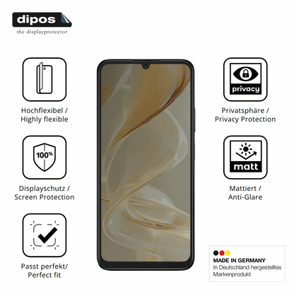 Flexible TPU-Folie passend zugeschnitten für Lava Bold N2, mit Privatsphäre-Schutz durch Sichtschutz-Folie