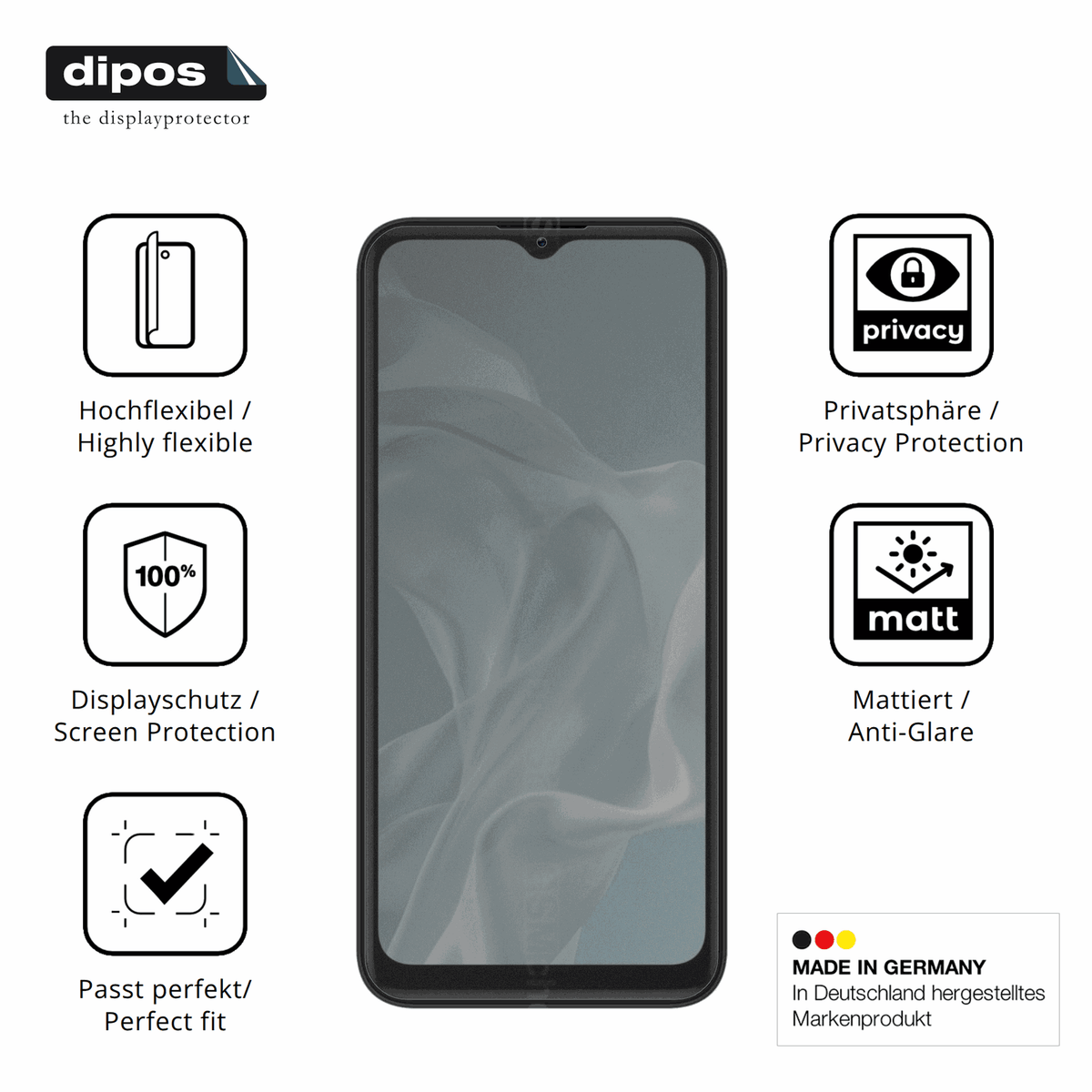 Flexible TPU-Folie passend zugeschnitten für Logicom Aero, mit Privatsphäre-Schutz durch Sichtschutz-Folie