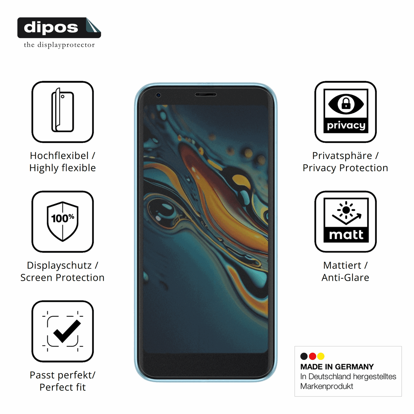 Flexible TPU-Folie passend zugeschnitten f�r Logicom Five Pro 32, mit Privatsph�re-Schutz durch Sichtschutz-Folie