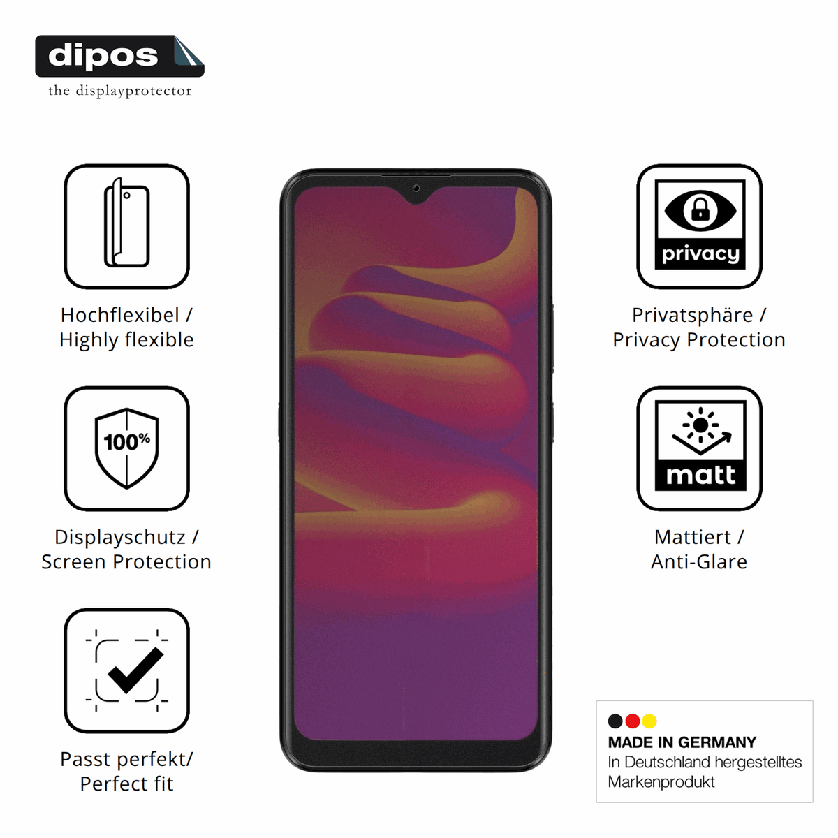 Flexible TPU-Folie passend zugeschnitten für Logicom Luma, mit Privatsphäre-Schutz durch Sichtschutz-Folie