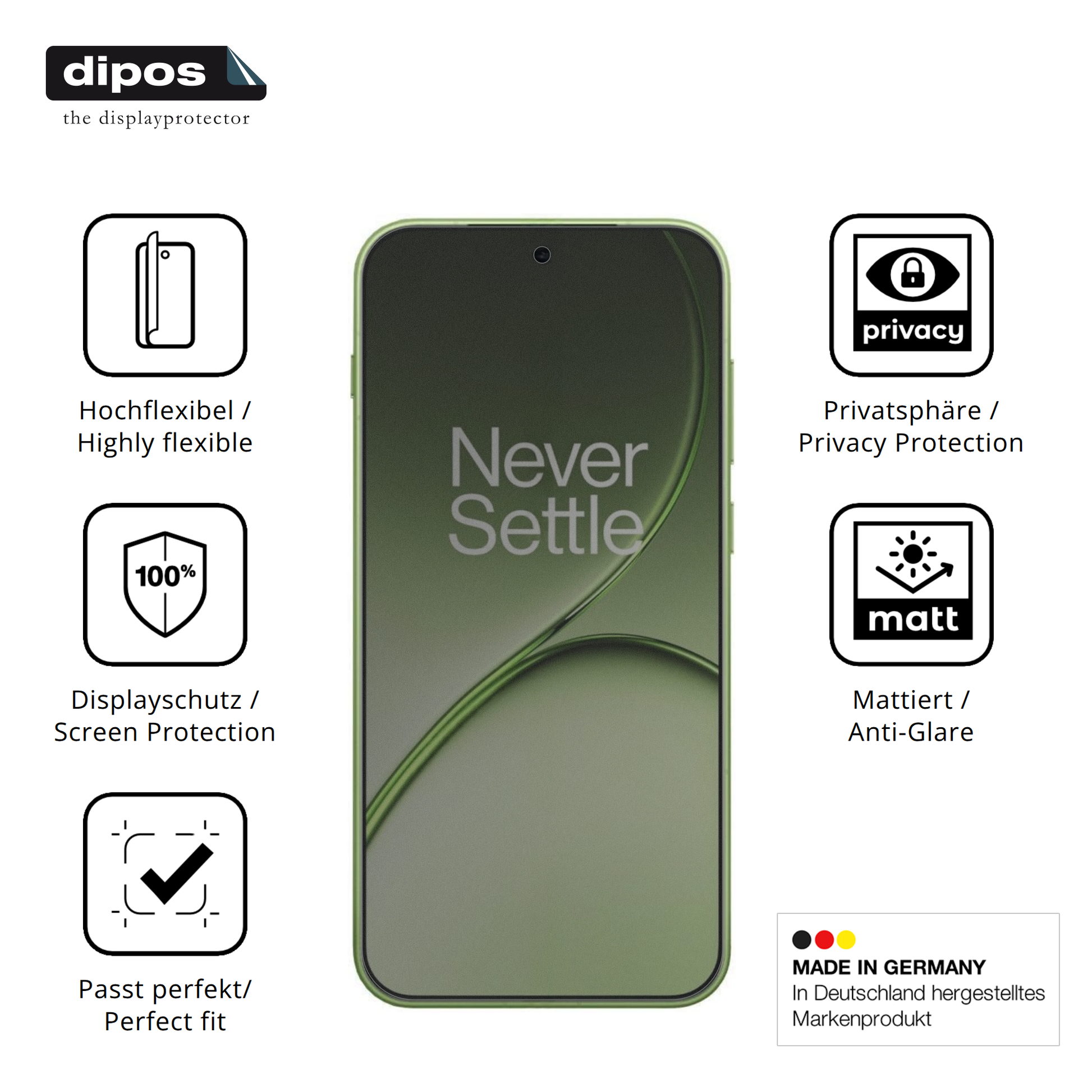 Flexible TPU-Folie passend zugeschnitten f�r OnePlus 15T, mit Privatsph�re-Schutz durch Sichtschutz-Folie