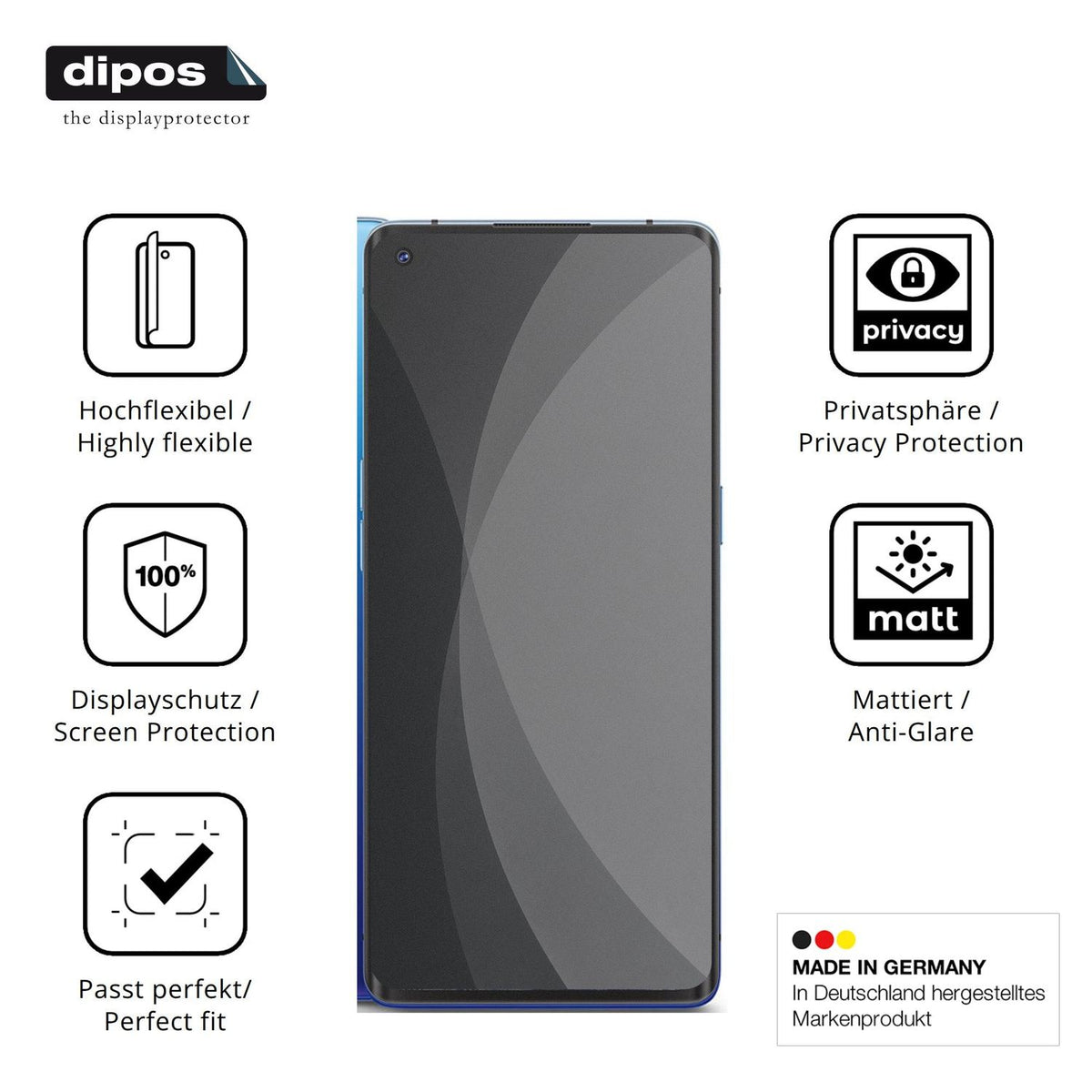 Flexible TPU-Folie passend zugeschnitten für Oppo Find X2 Neo, mit Privatsphäre-Schutz durch Sichtschutz-Folie