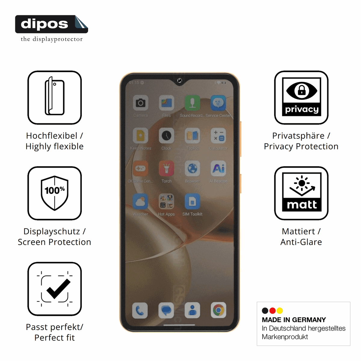 Flexible TPU-Folie passend zugeschnitten f�r Oukitel C17, mit Privatsph�re-Schutz durch Sichtschutz-Folie