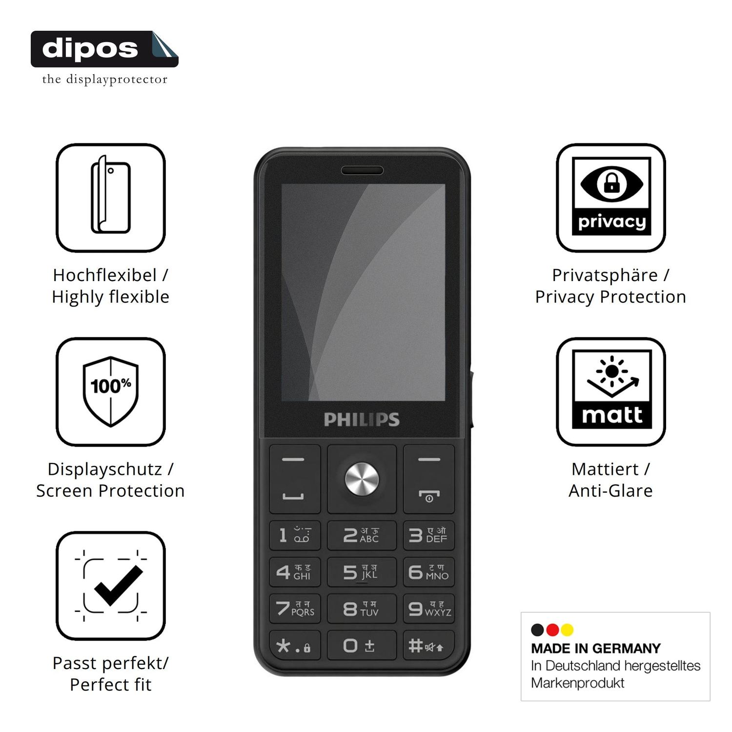 Flexible TPU-Folie passend zugeschnitten für Philips E2221, mit Privatsphäre-Schutz durch Sichtschutz-Folie
