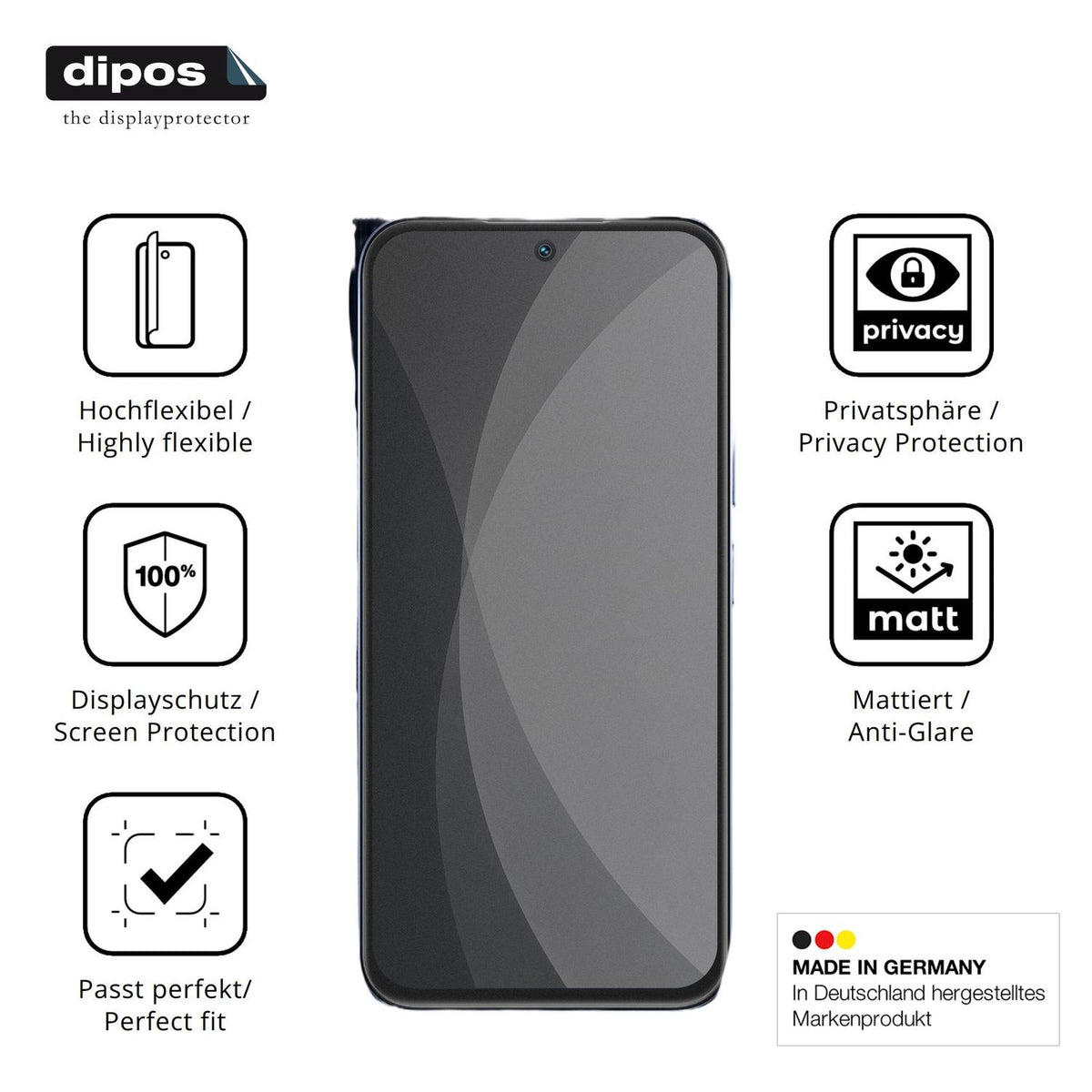 Flexible TPU-Folie passend zugeschnitten für Realme 15x, mit Privatsphäre-Schutz durch Sichtschutz-Folie