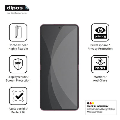 Flexible TPU-Folie passend zugeschnitten für Samsung Galaxy Z Flip8 Innenseite, mit Privatsphäre-Schutz durch Sichtschutz-Folie