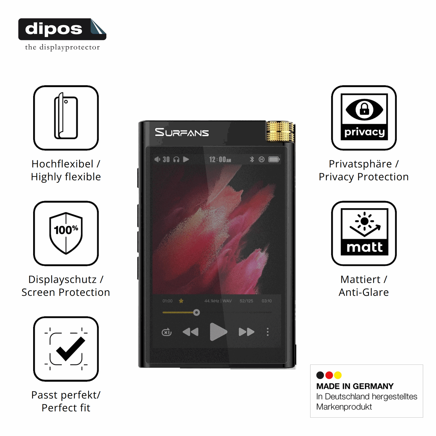 Flexible TPU-Folie passend zugeschnitten für Surfans F28, mit Privatsphäre-Schutz durch Sichtschutz-Folie