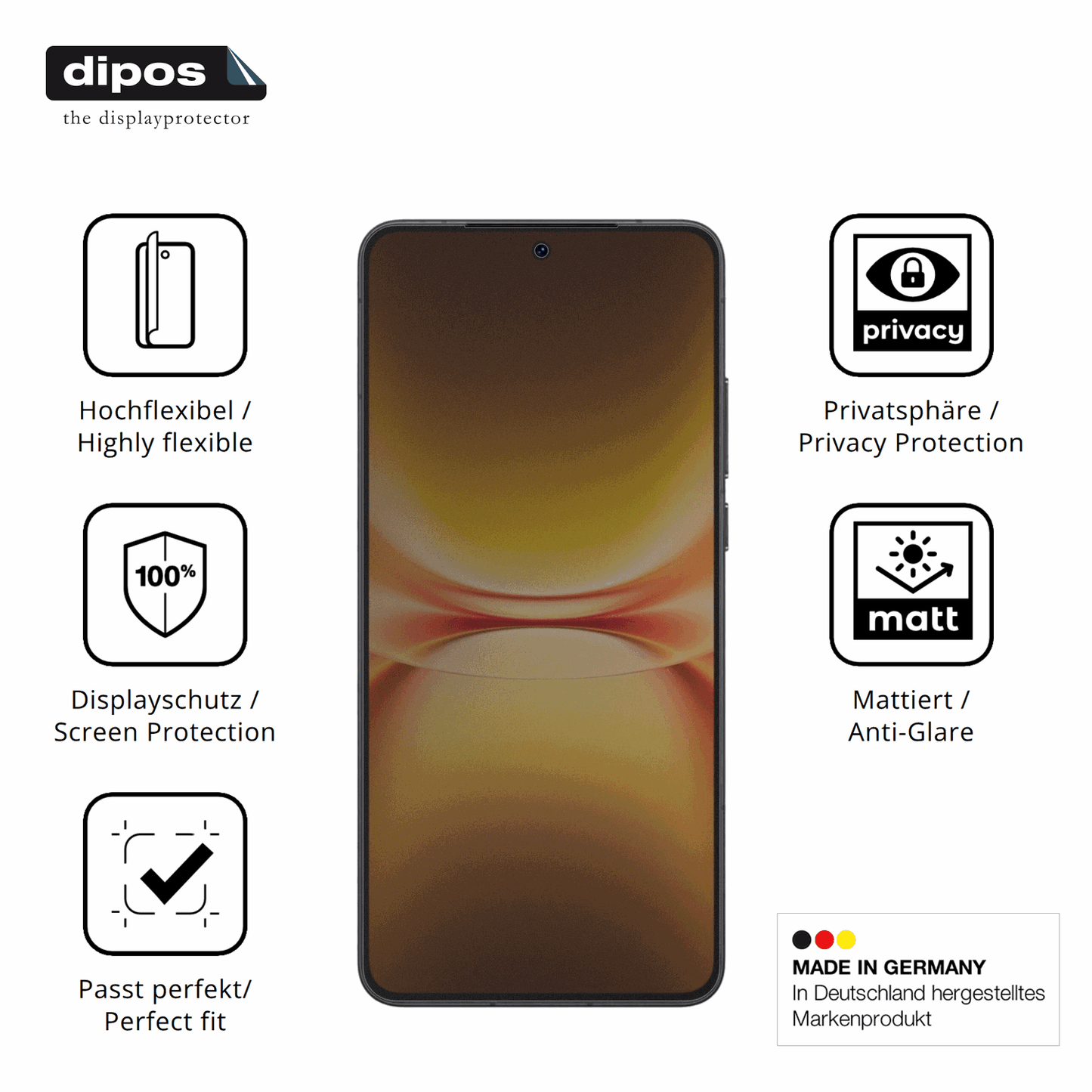 Flexible TPU-Folie passend zugeschnitten für Vivo iQOO 15T, mit Privatsphäre-Schutz durch Sichtschutz-Folie
