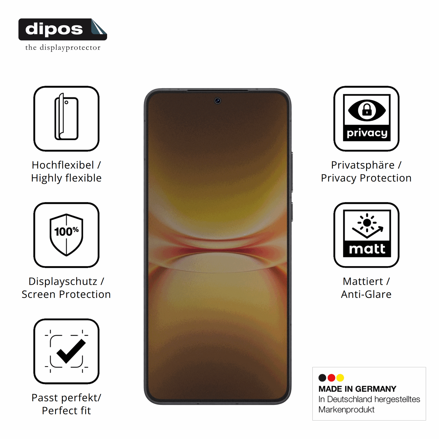 Flexible TPU-Folie passend zugeschnitten für Vivo iQOO 15T, mit Privatsphäre-Schutz durch Sichtschutz-Folie