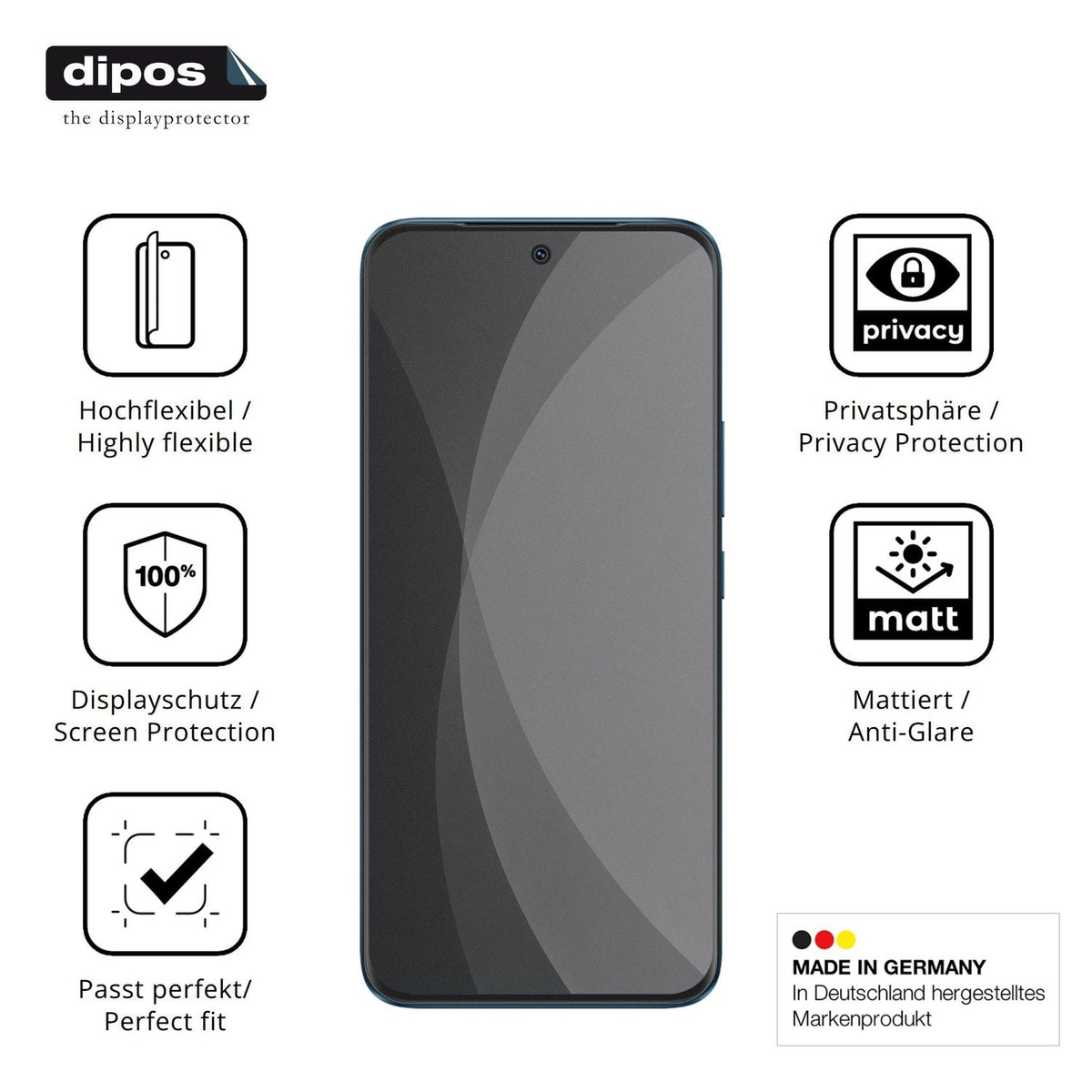 Flexible TPU-Folie passend zugeschnitten für Vivo V80 Lite, mit Privatsphäre-Schutz durch Sichtschutz-Folie