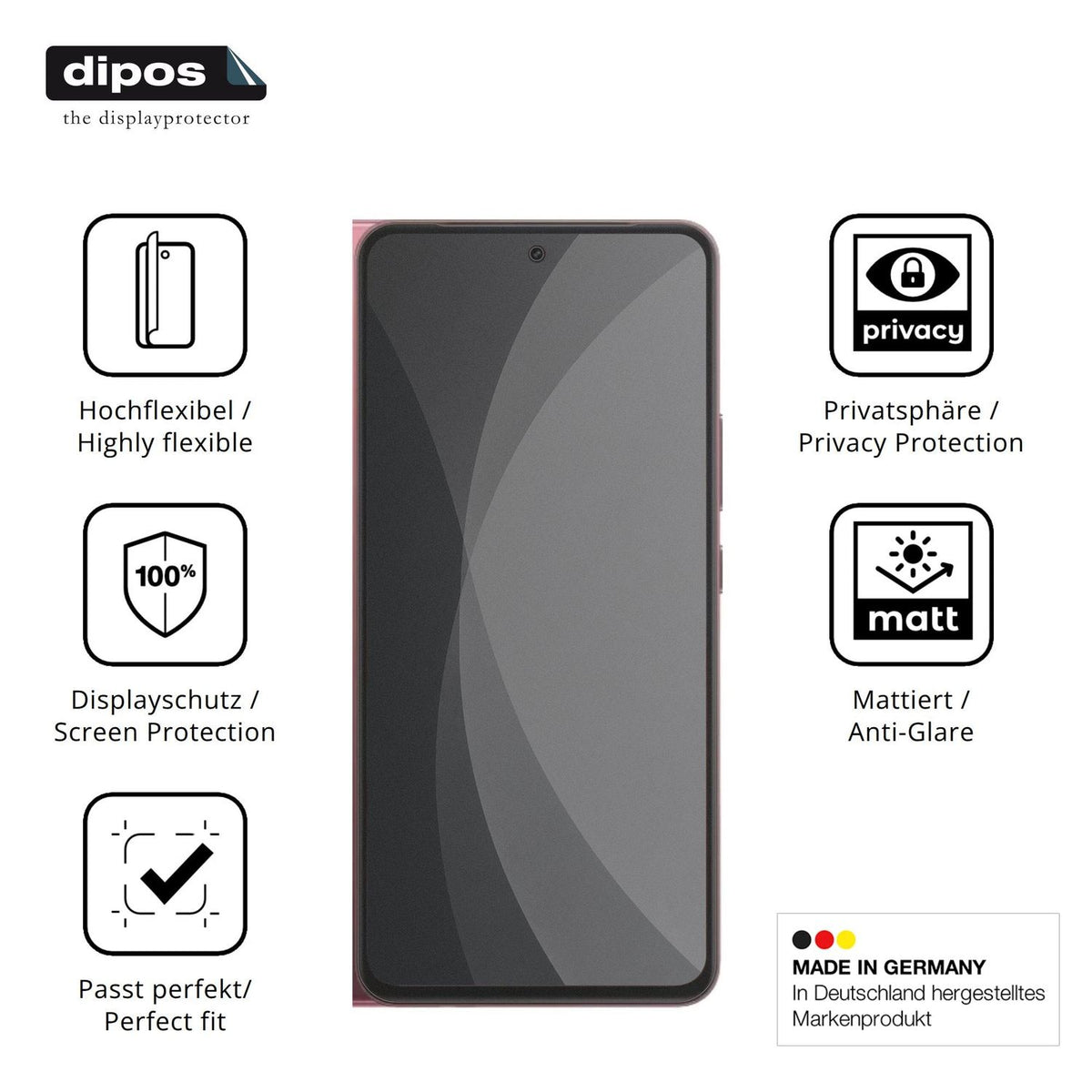 Flexible TPU-Folie passend zugeschnitten für Vivo Y21d, mit Privatsphäre-Schutz durch Sichtschutz-Folie