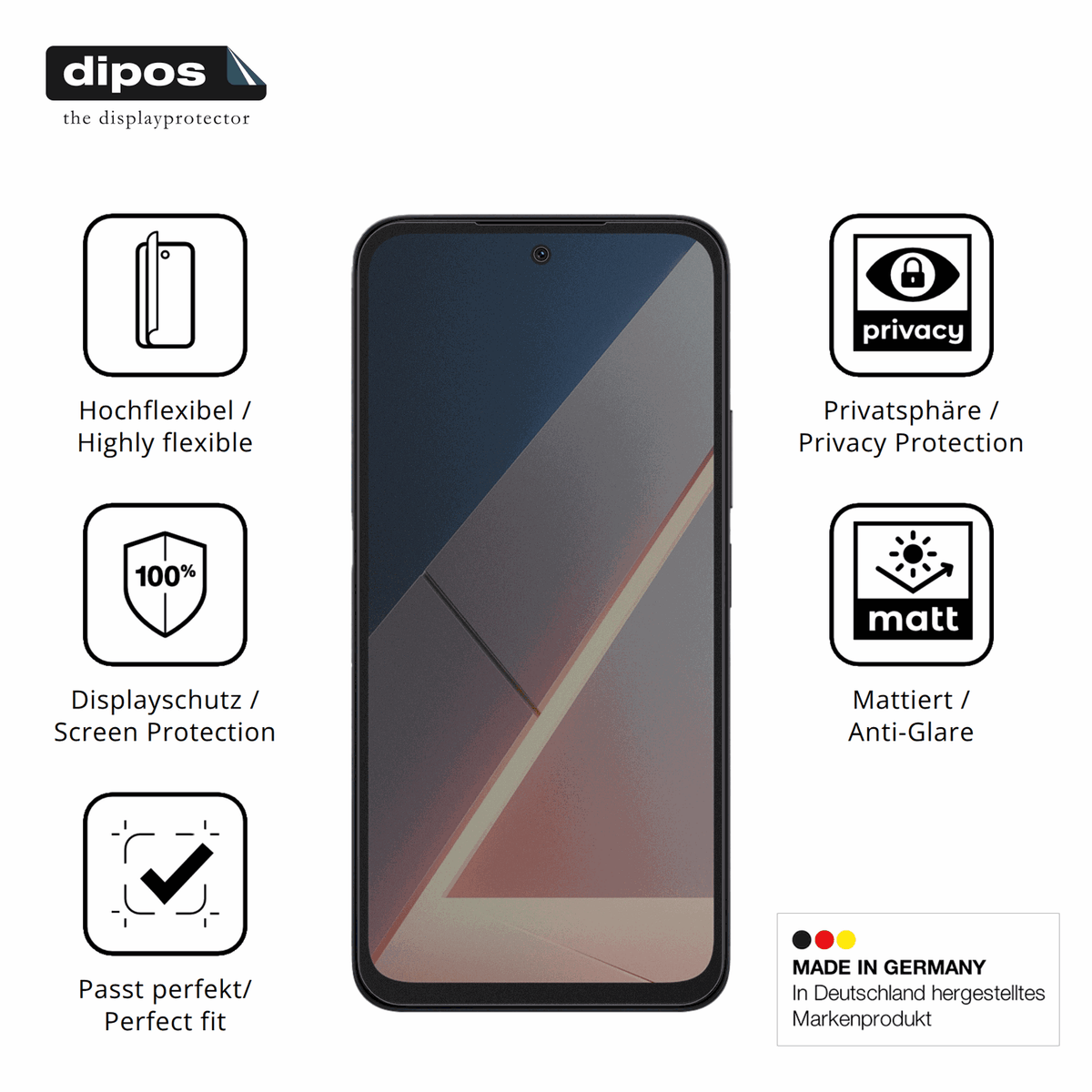 Flexible TPU-Folie passend zugeschnitten für Xiaomi Poco M8s, mit Privatsphäre-Schutz durch Sichtschutz-Folie
