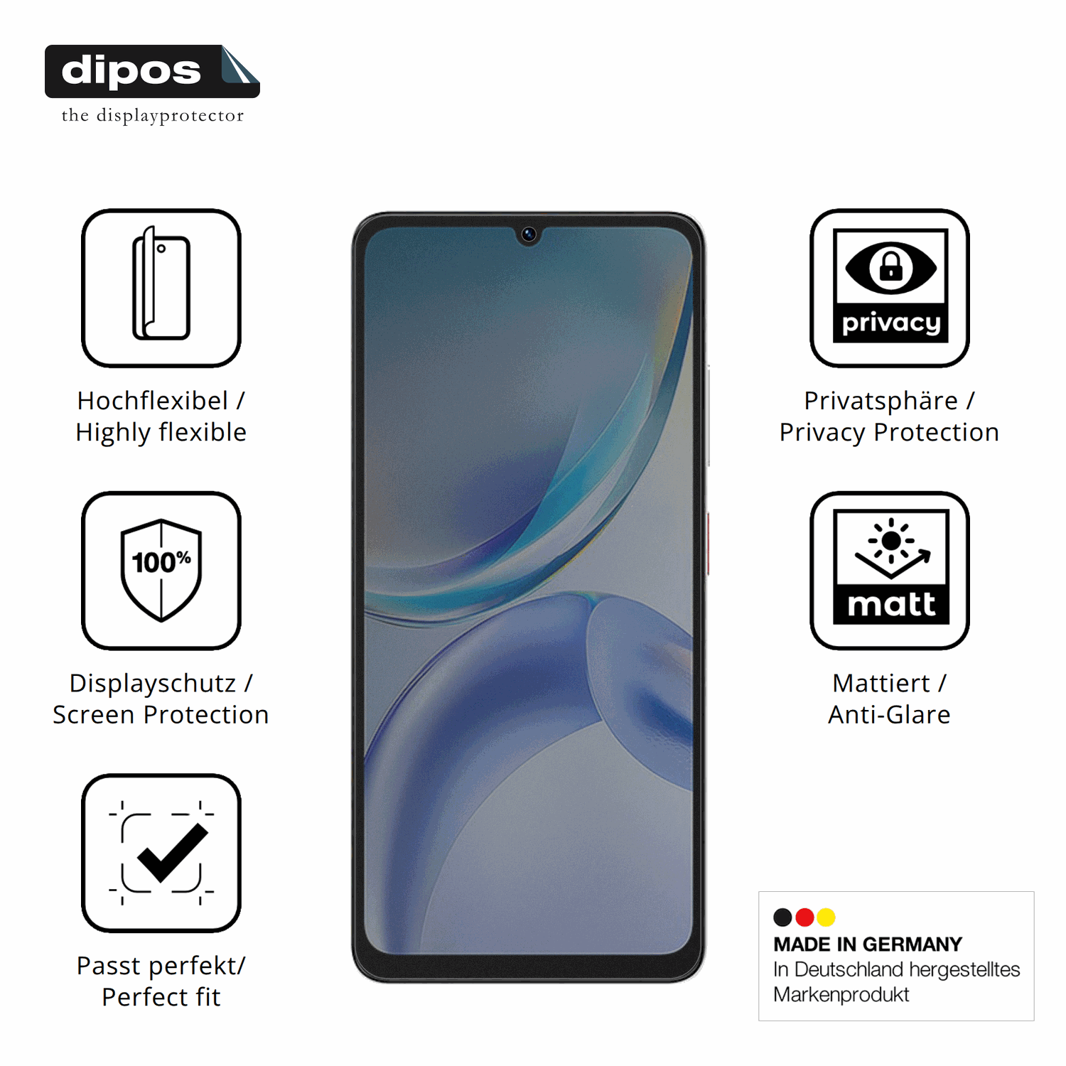Flexible TPU-Folie passend zugeschnitten für ZTE Blade A36, mit Privatsphäre-Schutz durch Sichtschutz-Folie